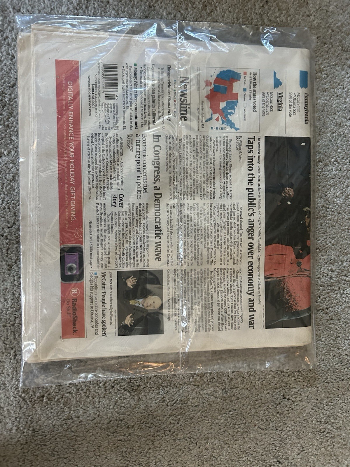USA Today Newspaper – Obama Wins – November 5, 2008 – Sealed NEW