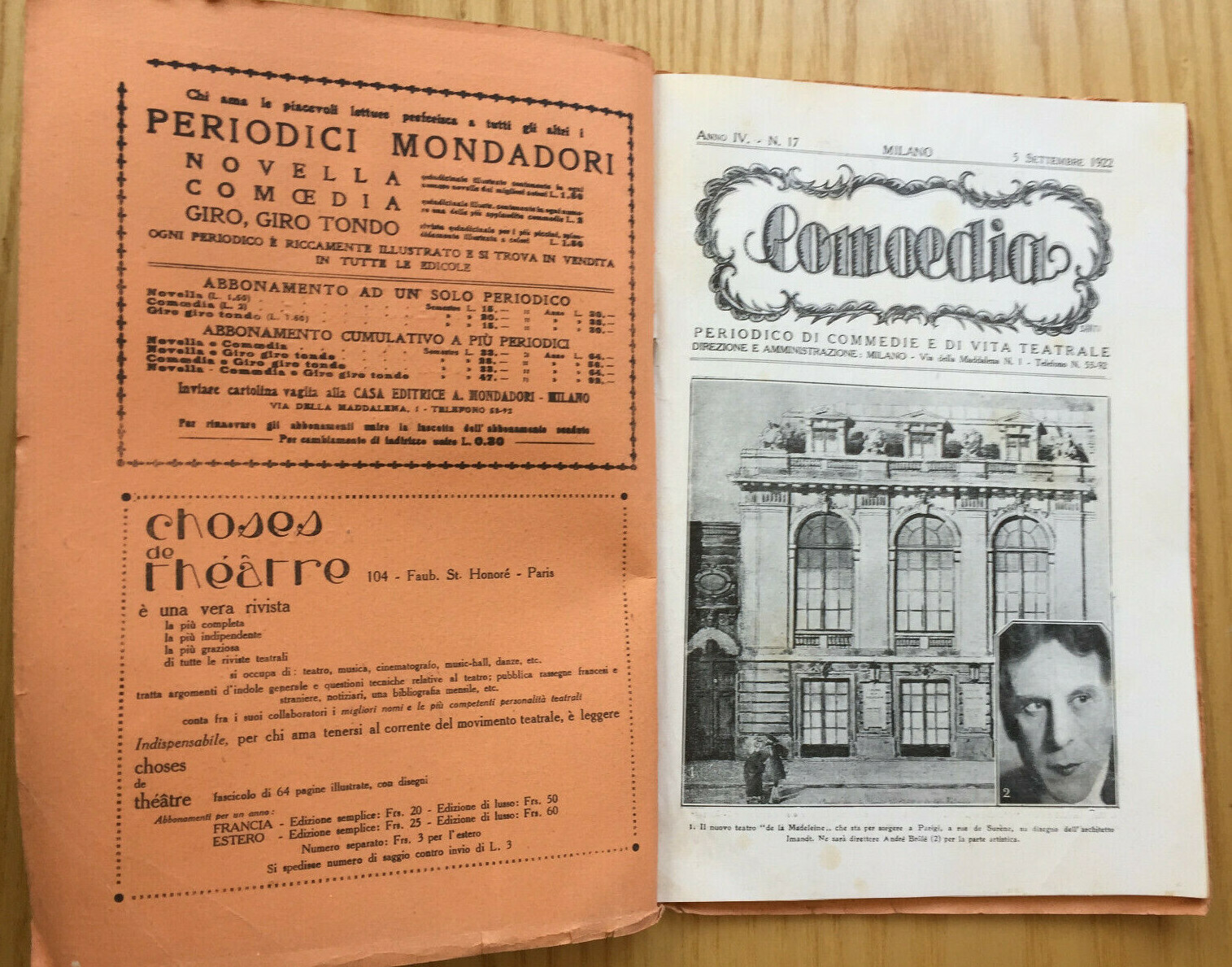 MONDADORI COMEDY PERIODICO COMEDY AND THEATRE LIFE N 17 1922 ANTON CECOF 2/19
