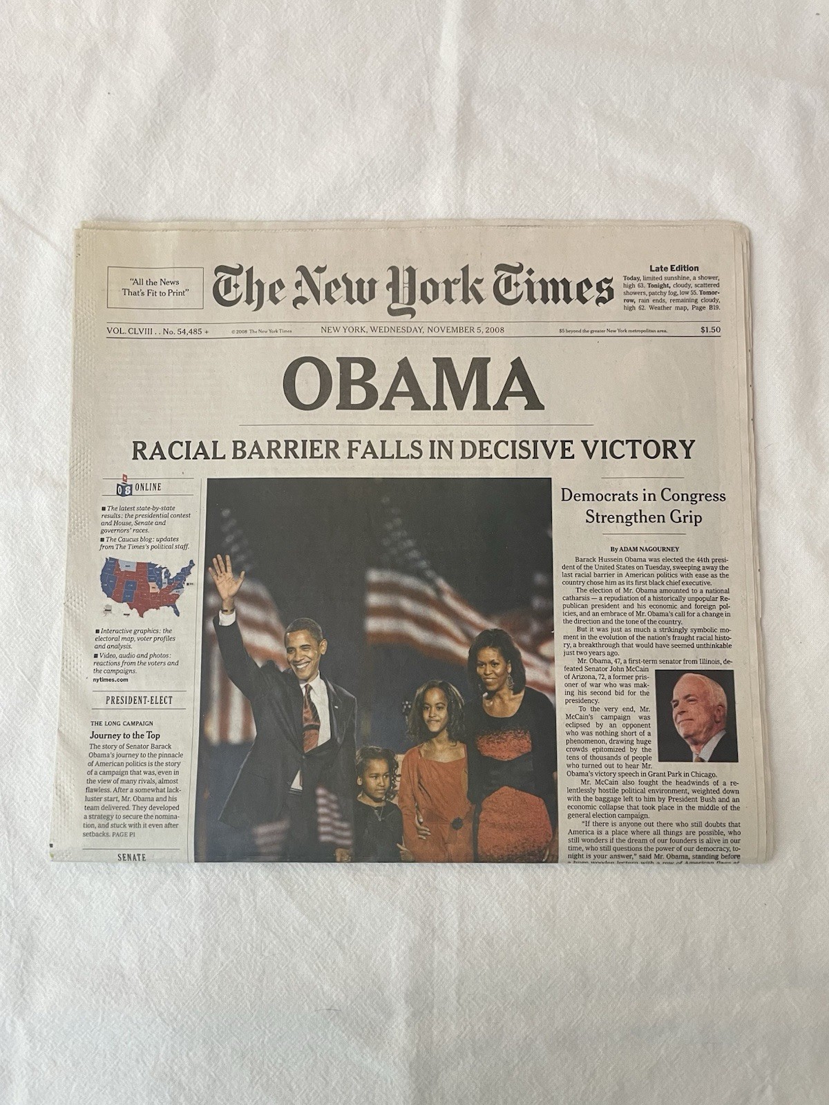 2008 New York Times Obama Rare Commemorative Edition Newsprint Set of 2 Superb!!