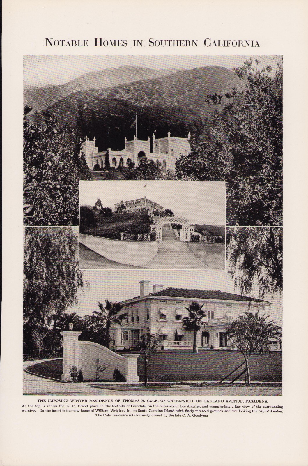 Notable Homes Southern California Goodyear Cole Pasadena L.C. Brand Wrigley 1924