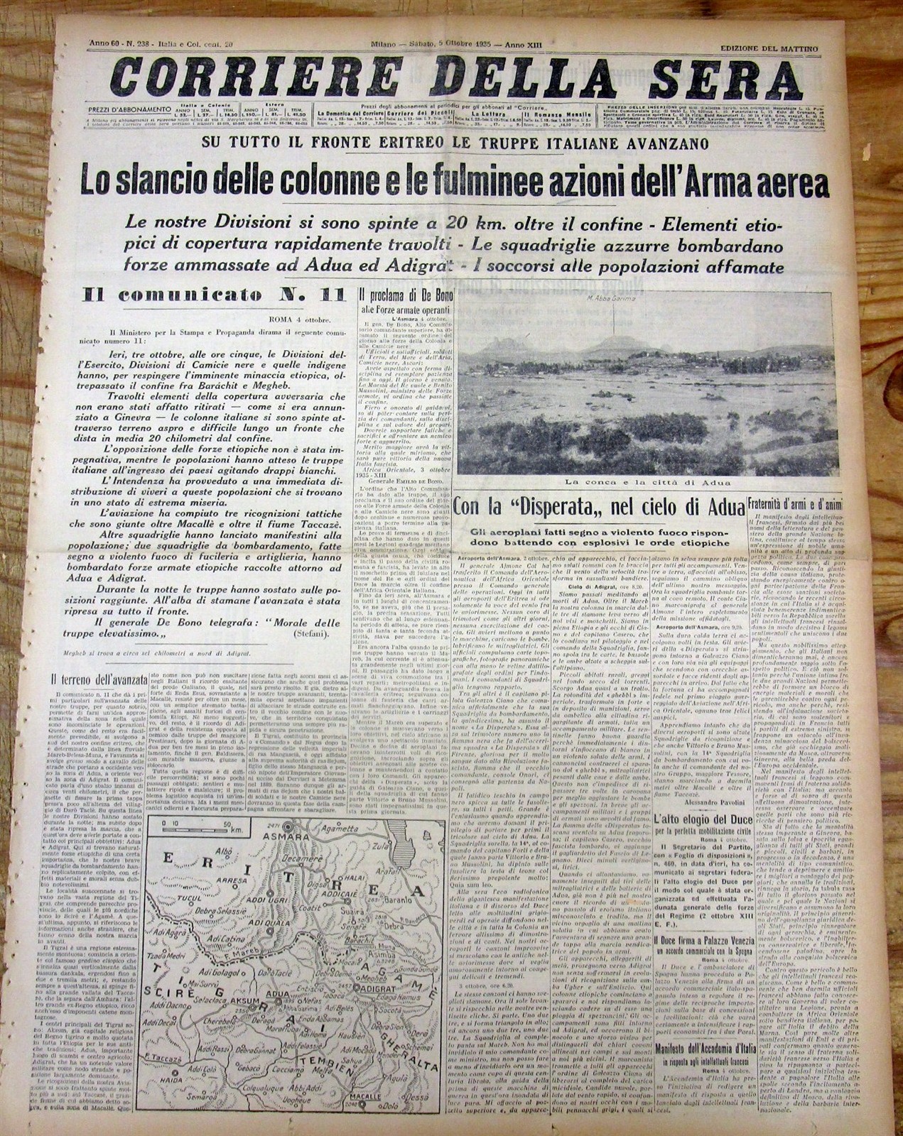 Best 1935 newspaper MUSSOLINI FASCIST ITALY ATTACKS ETHIOPIA in prelude to WW II
