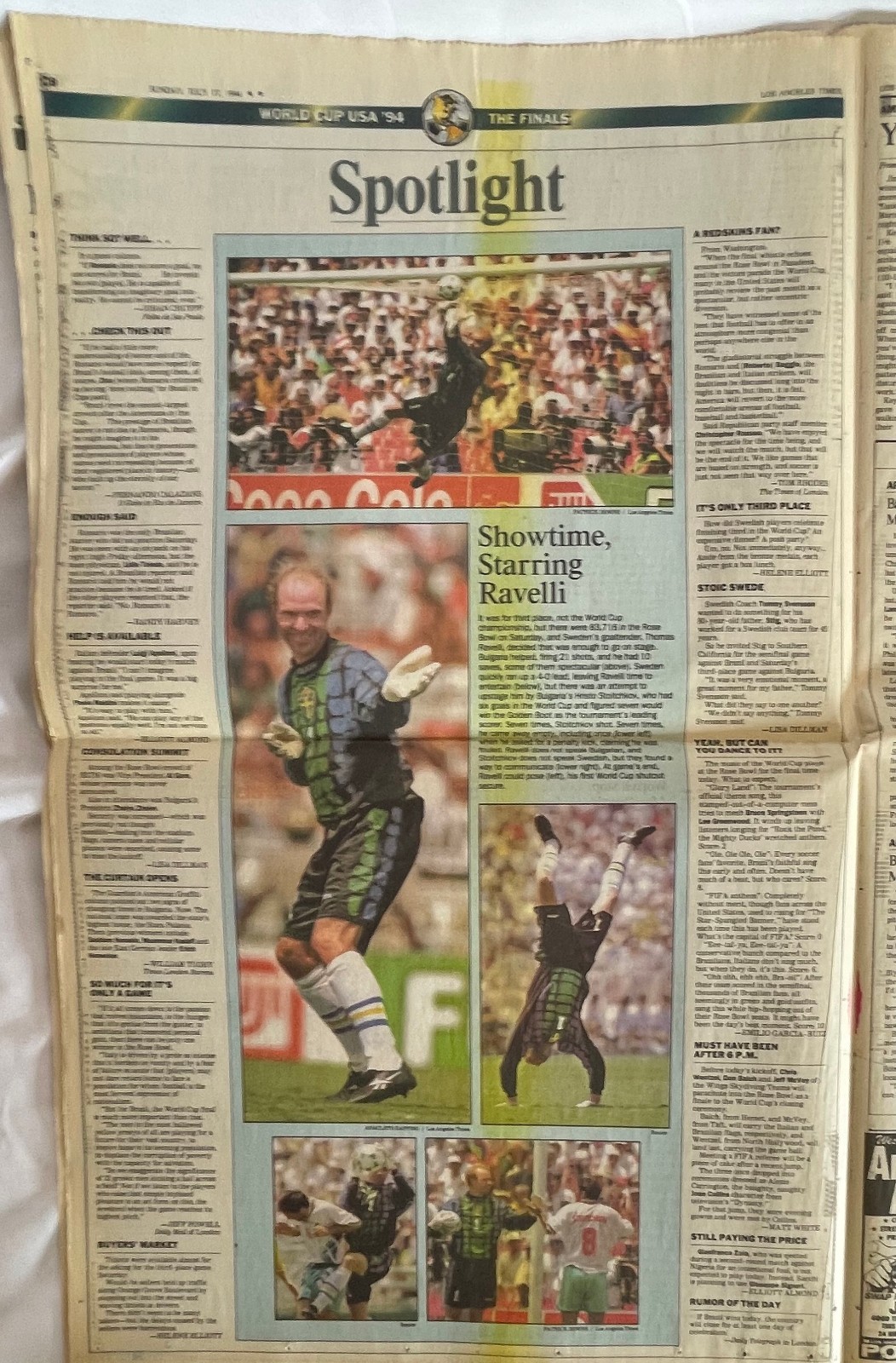 7/17/1994 World Cup Soccer *ITALY & BAGGIO* LA Times Sports Newspaper