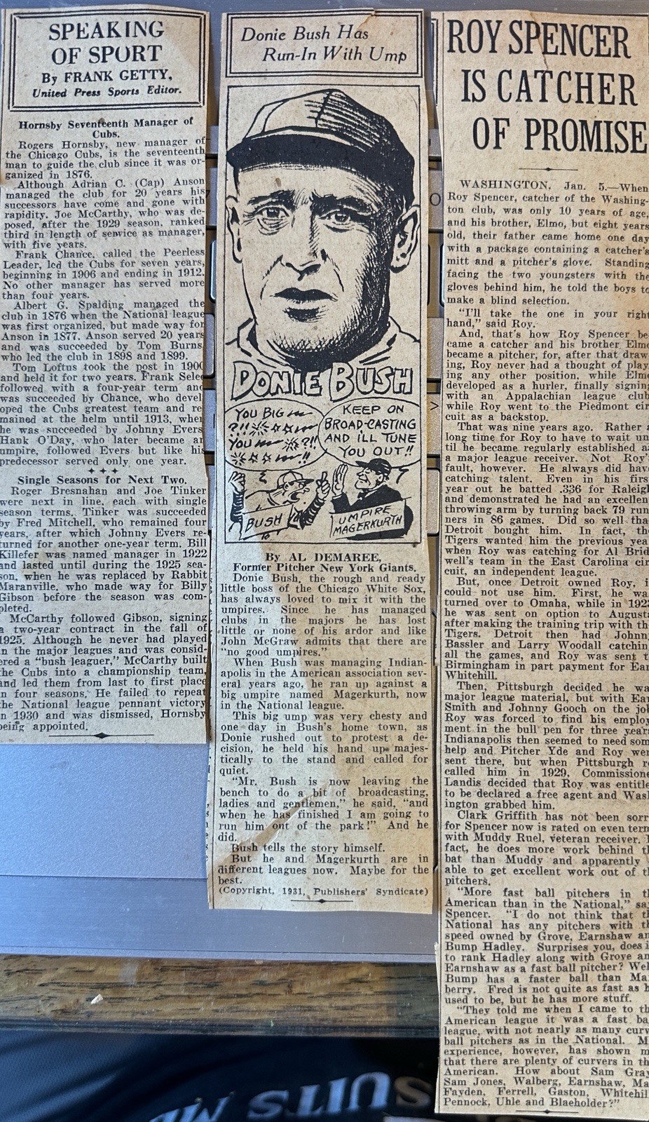 I/5/1931 Houston Newspaper Baseball News Clippings