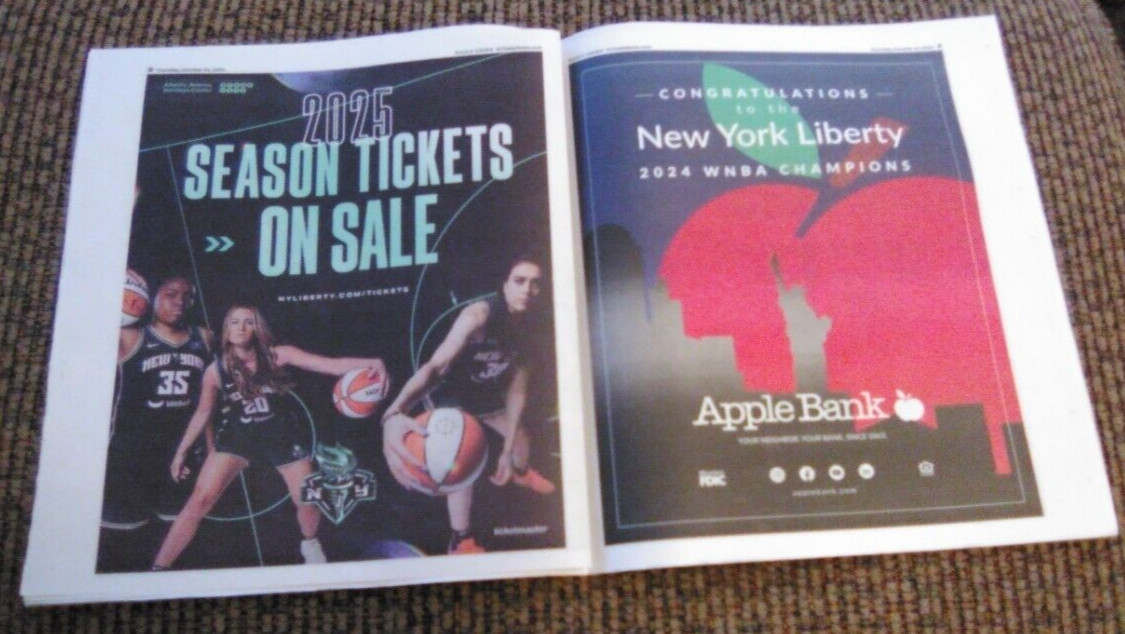 NEW YORK DAILY NEWS-10/24/24-WNBA NY LIBERTY CHAMPS POSTER+MLB-NY YANKEES+JETS