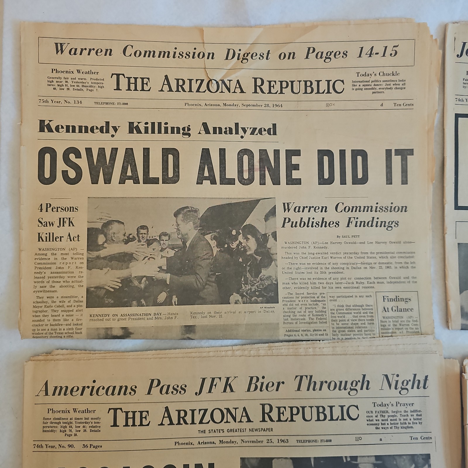 Vintage 1963 JFK Assassination Newspapers 4-Arizona Republic & Phoenix Gazette