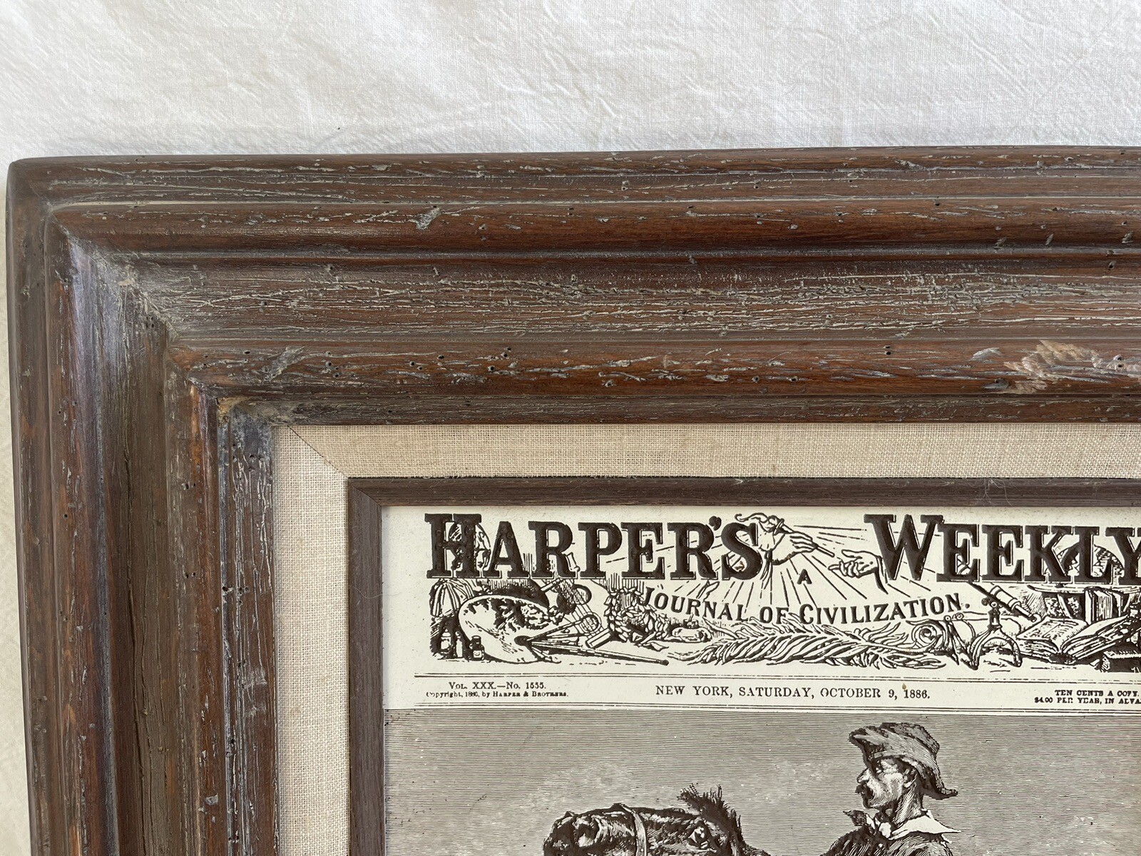 1886Harper’s Weekly Magazine Cover Page Engraved/Texture Art by Remington Framed