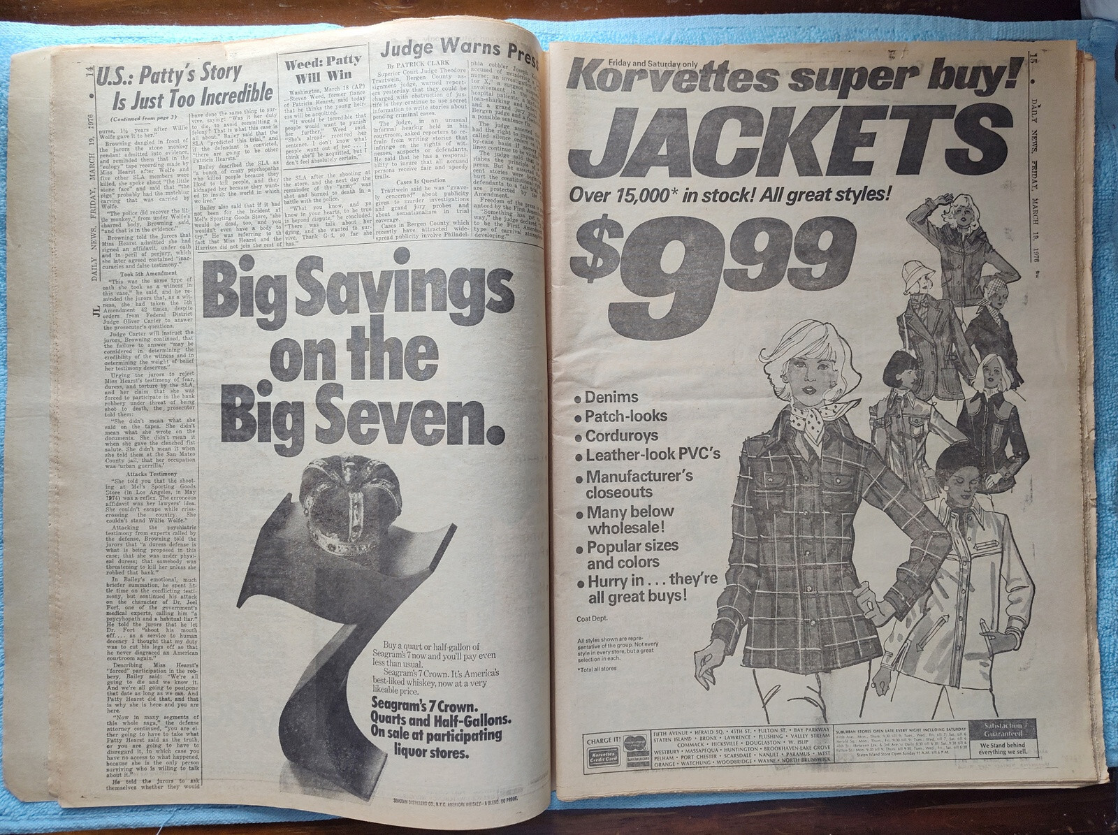 New York Daily News 19 March 1976 Patty Hurst Yogi Berra Toyota Corolla Ad More!