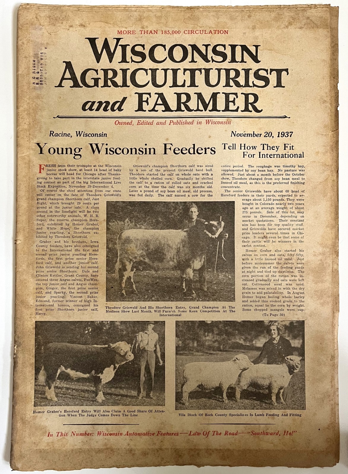 Wisconsin Agriculturist and Farmer Newspaper – Nov. 30, 1937 Vintage