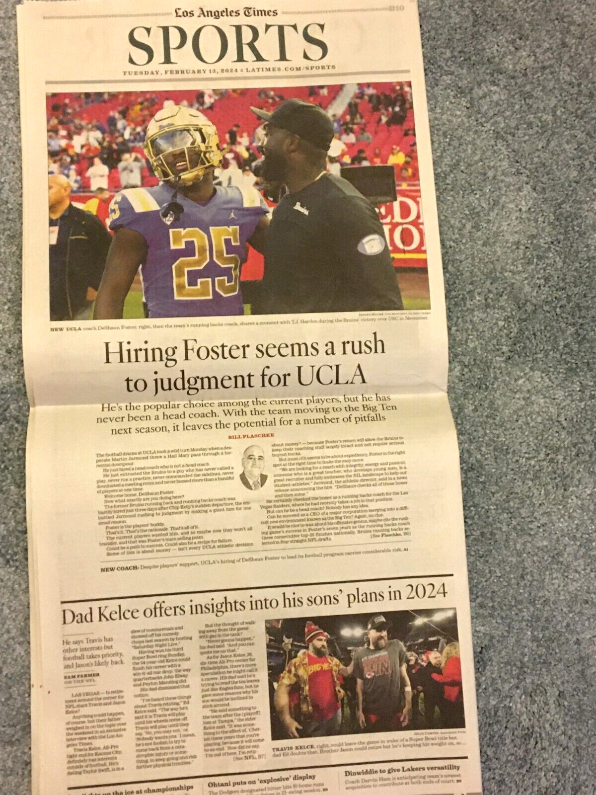 LOS ANGELES TIMES Feb. 13, 2024 TRUMP Biden JASON & TRAVIS KELCE Dodgers Ohtani