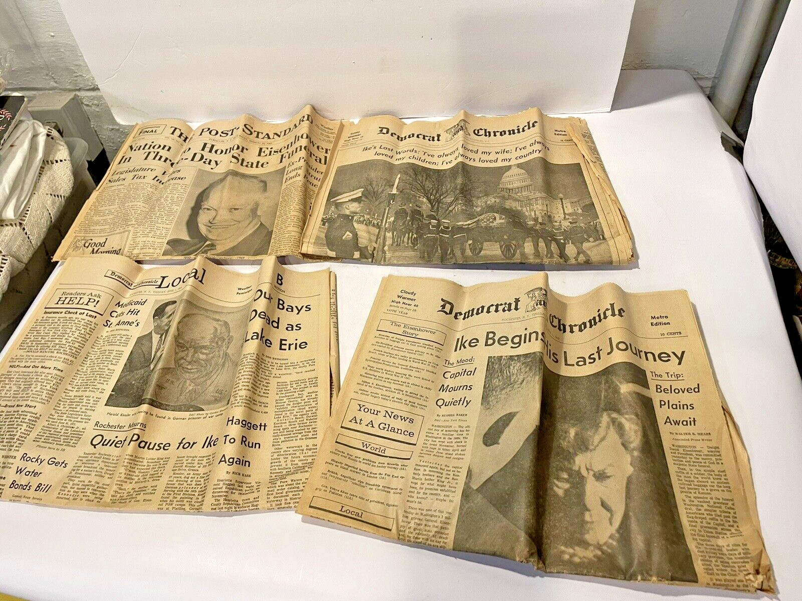 FOUR 1969 DEMOCRAT & CHRONICLE newspaper PRESIDENT DWIGHT DAVID EISENHOWER DIES