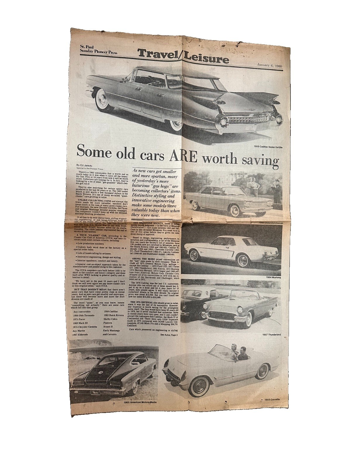 Vintage St. Paul Pioneer Press Classic Car Newspaper Articles 1973 & 1980 Lot