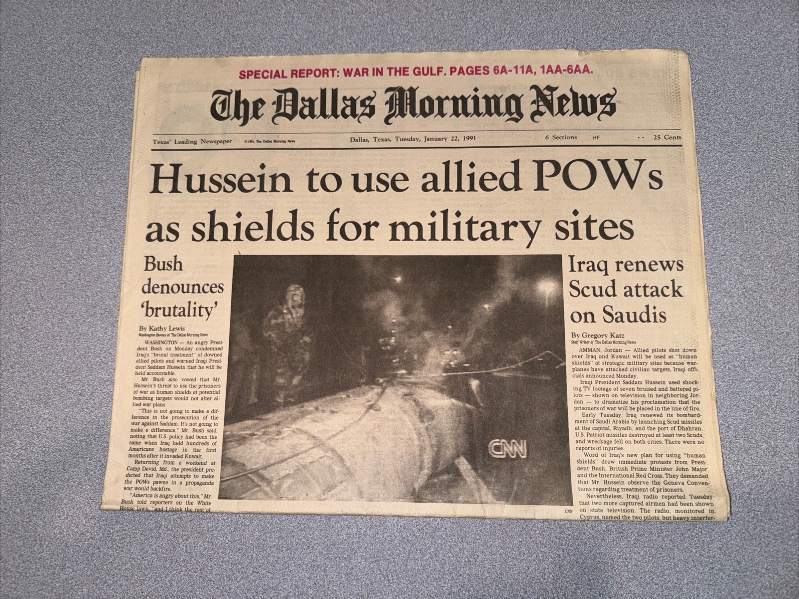 Dallas Morning News January 22 1991 Gulf War Hussein POW Iraq A Section Only