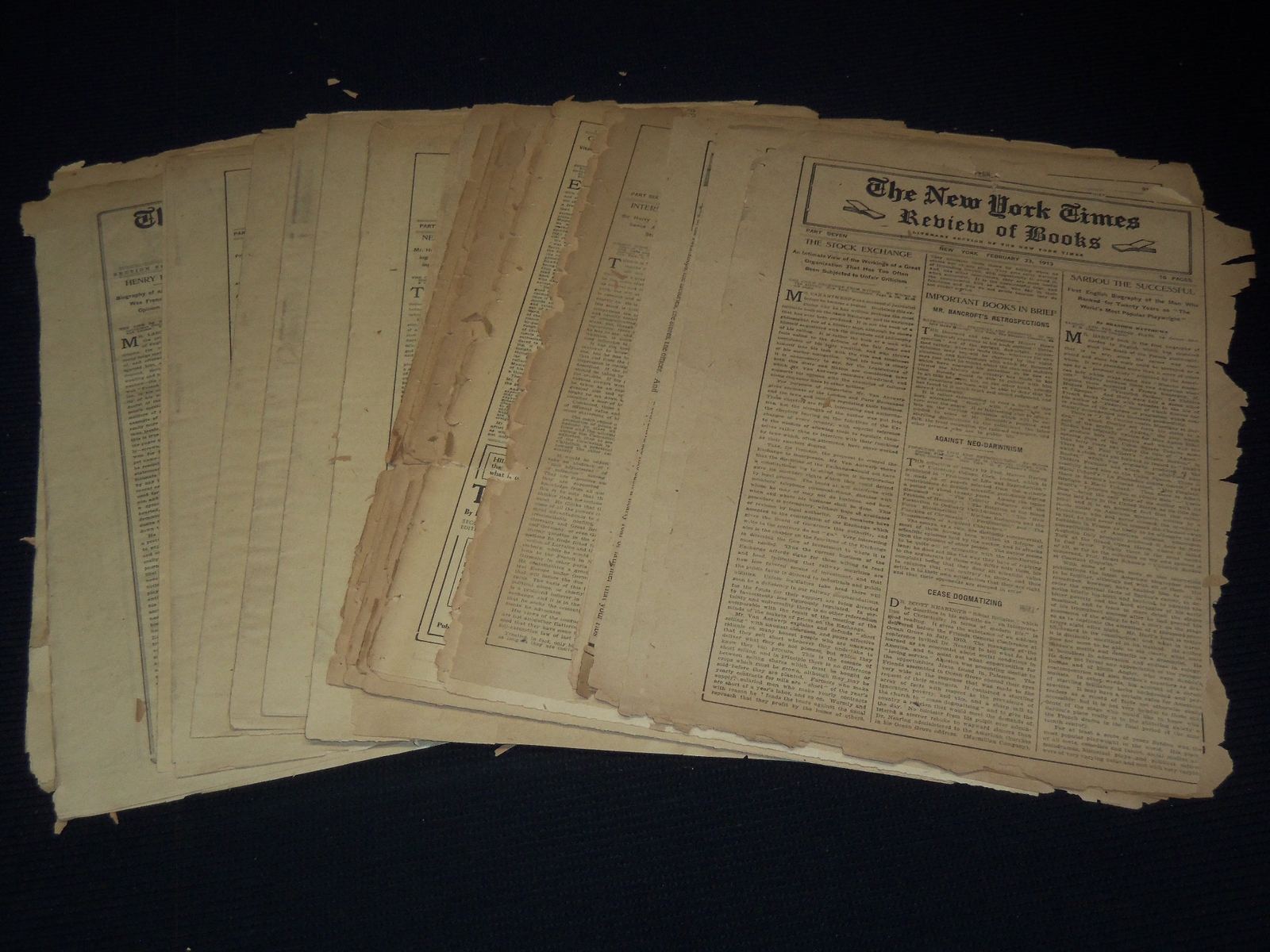 1913 NEW YORK TIMES NEWSPAPER BOOK REVIEW SECTIONS LOT OF 15 ISSUES – O 3221B