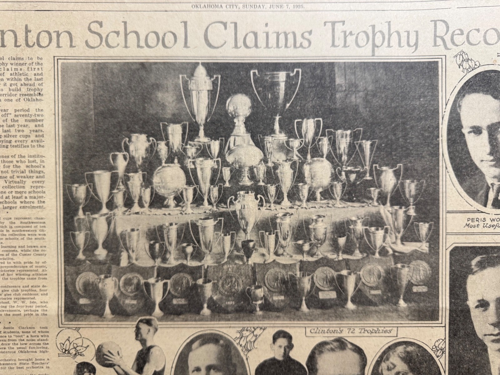 1925 CLINTON HIGHSCHOOL , OKLA. CLAIMS TROPHY RECORD OKLA. CITY NEWSPAPER PAGE