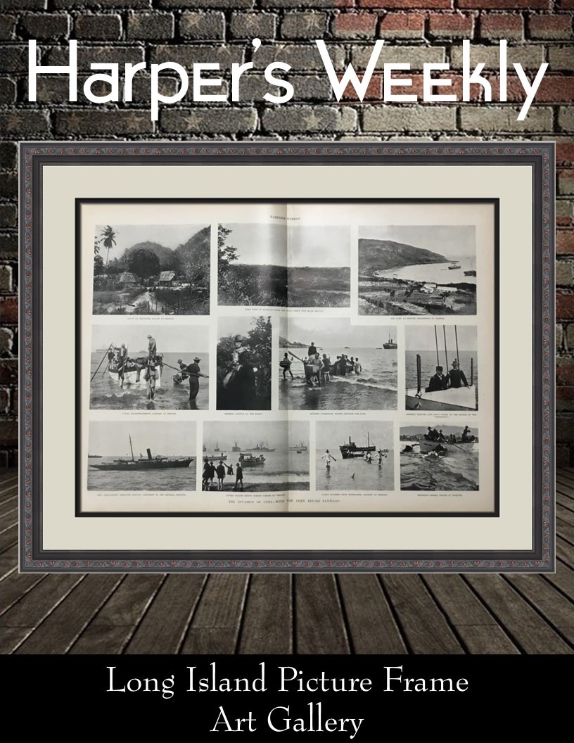1898 Original Harper’s Weekly Invasion of Cuba Army Before Santiago Framed