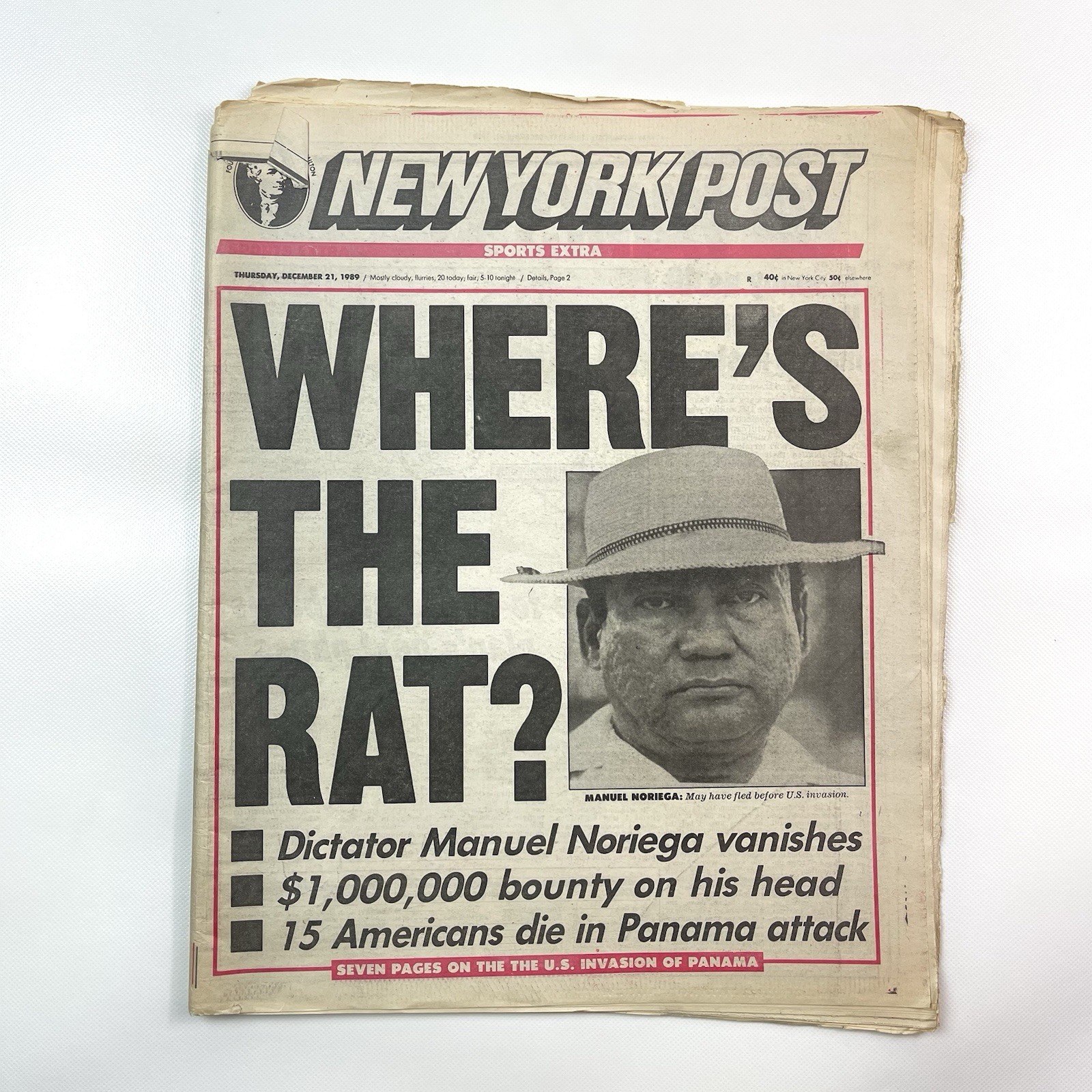 New York Post December 21 1989 Manuel Noriega Where Is the Rat Newspaper