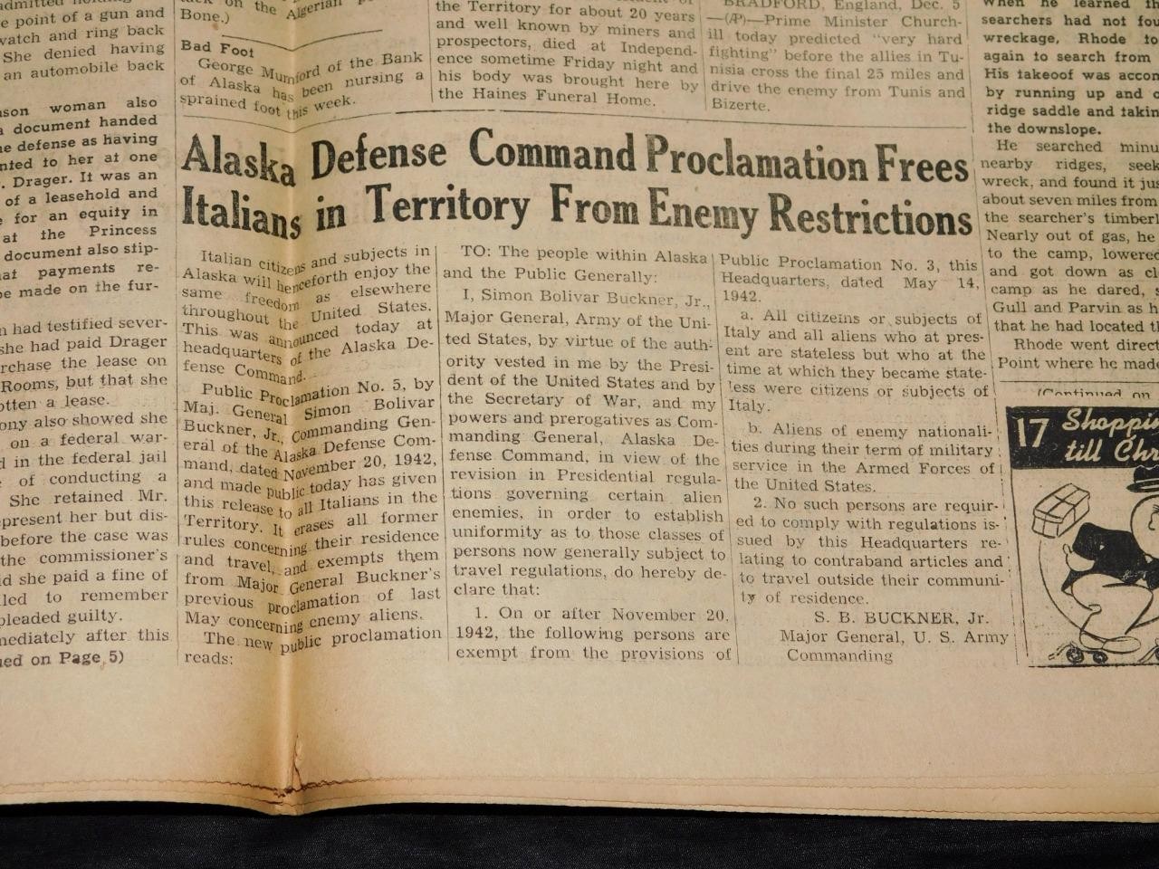 Dec 3 1945 Anchorage Alaska WW2 Newspaper Shatolik Dog Teams Air Plane Crash