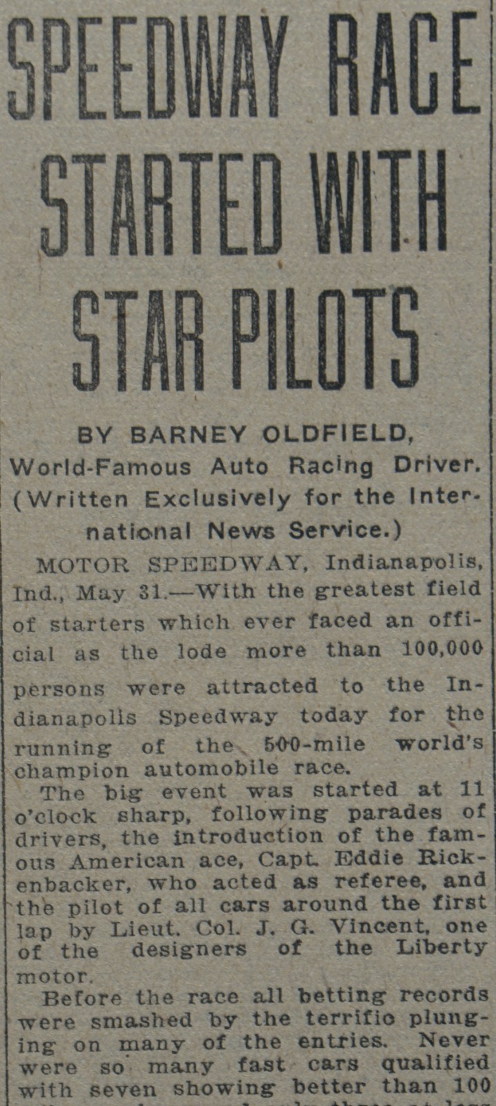 1919 Newspaper Front & Sports Page – Drivers Killed at Indianapolis 500 Race