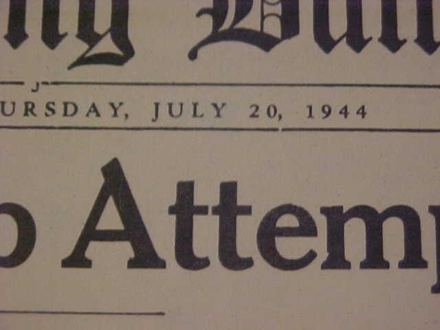VINTAGE NEWSPAPER HEADLINE WORLD WAR 2 GERMAN NAZI HITLER HURT BOMBED WWII 1944