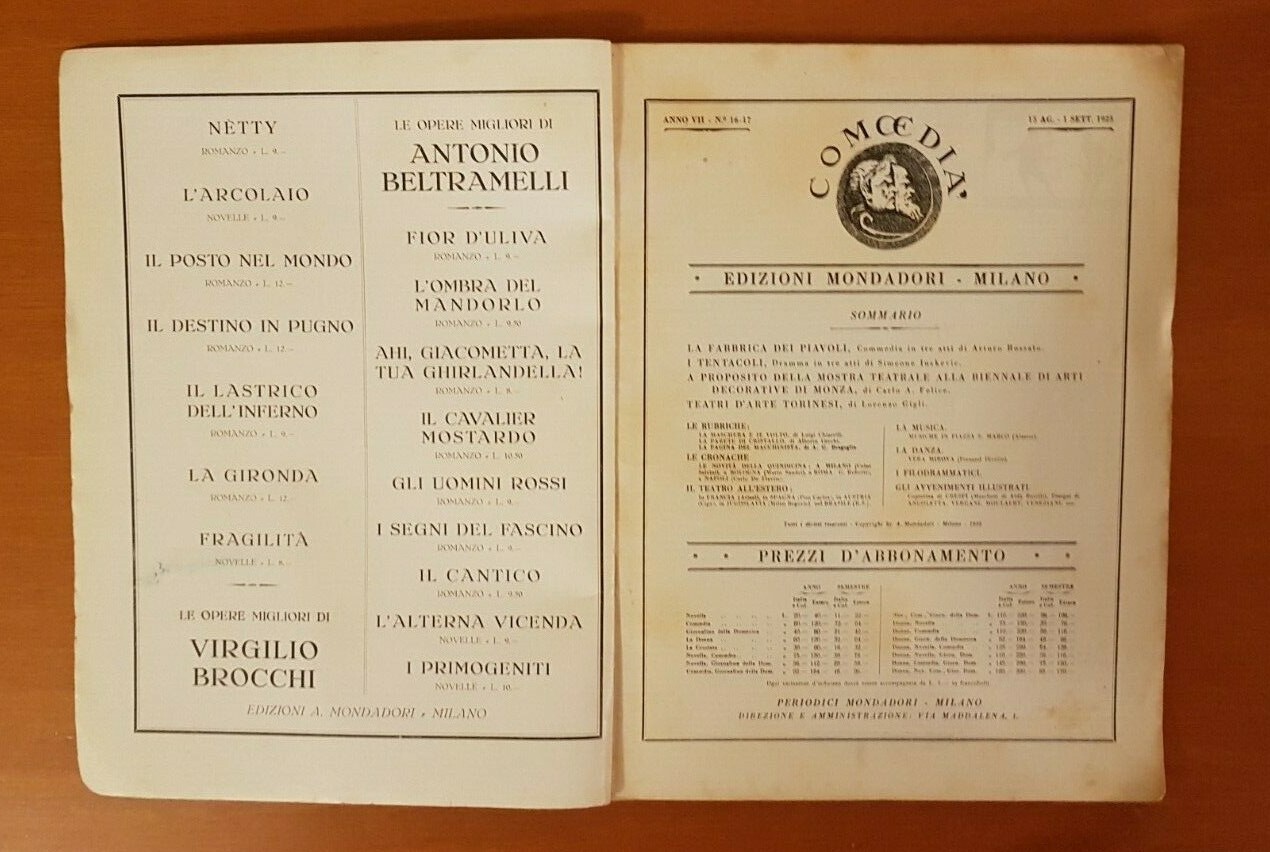 MONDADORI COMEDY PERIODICO COMEDY AND THEATRE LIFE N 16 and 17 1925 A. RED