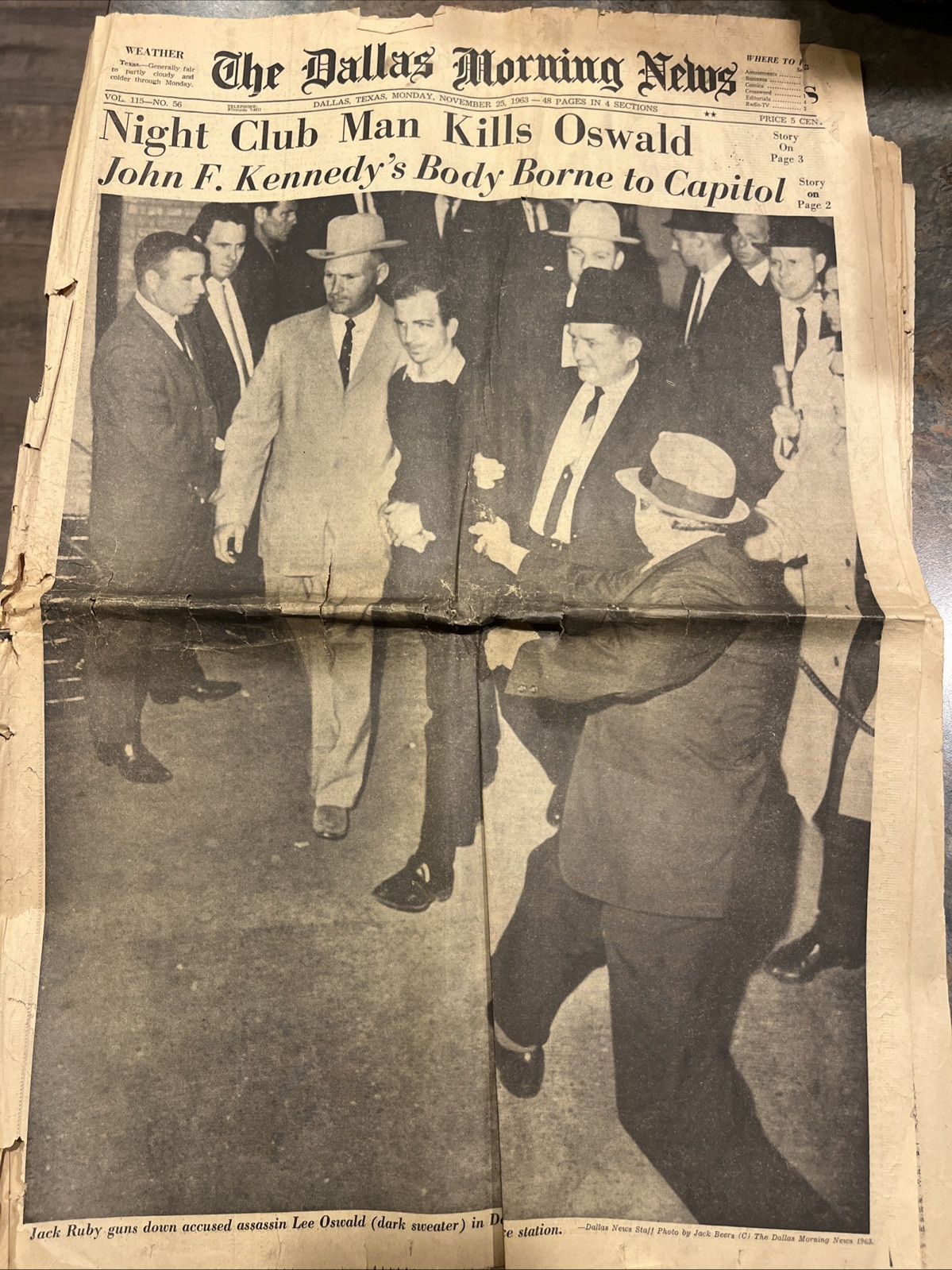 The Dallas Morning News Newspaper, Nov 25, 1963 Night Club Man Kills Oswald