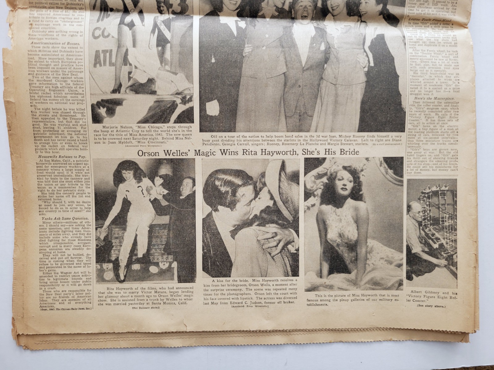 1943 Sep 8: World War II ITALY GIVES UP Chicago Daily News + ORSON Weds HAYWORTH