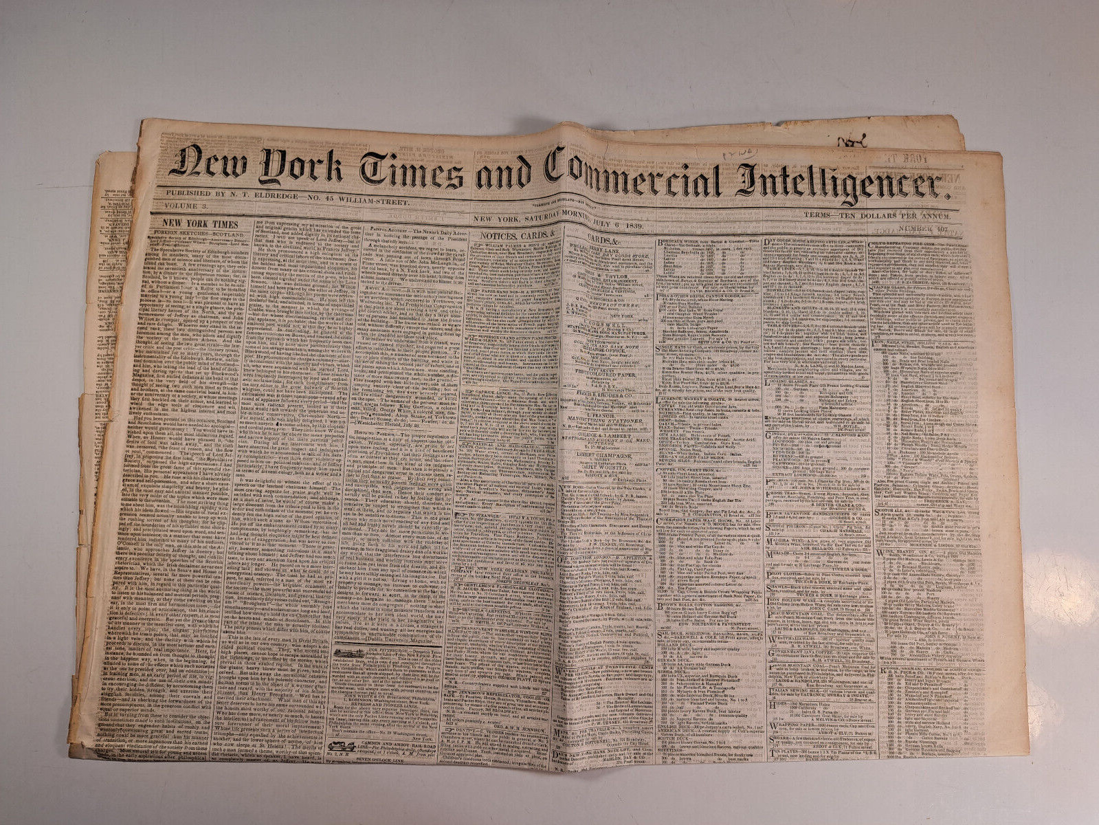 Indian War Newspaper: New York Times 07/06/1839, Sacs and Sioux War