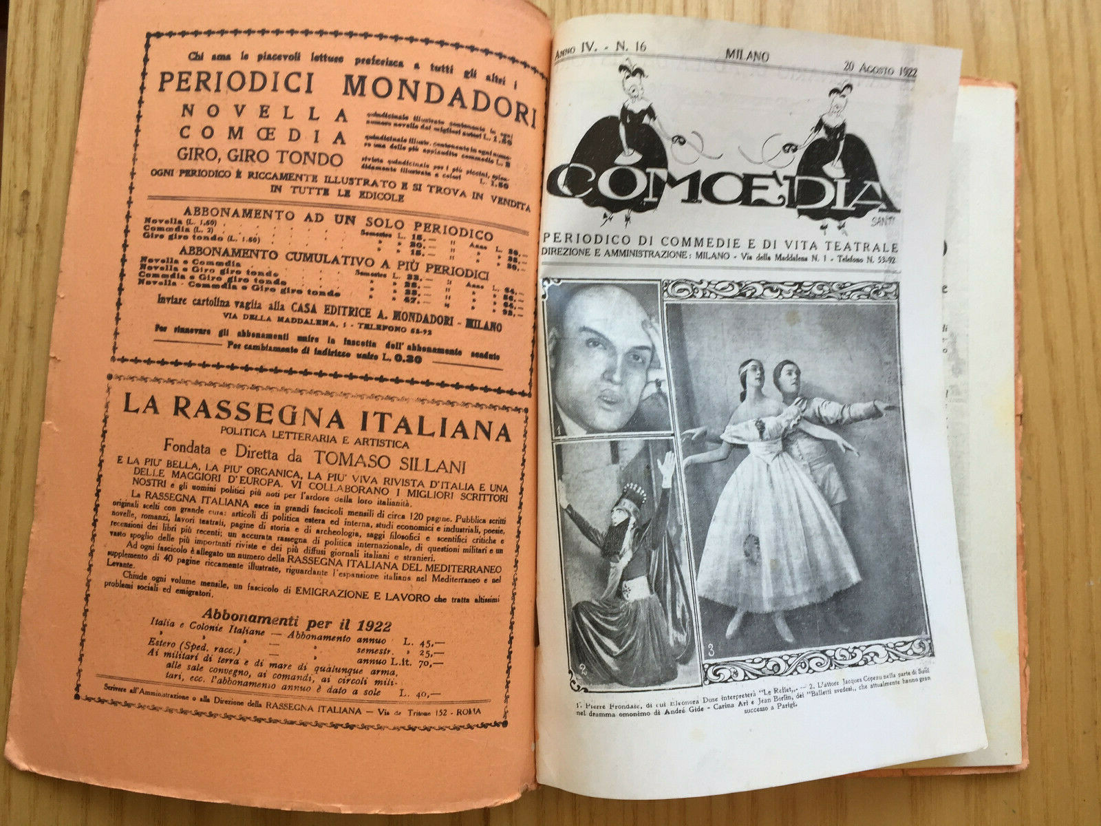 MONDADORI COMEDY PERIODICO COMEDIA E VITA THEATRALE N° 16 1922 A. TILGHER 2/19