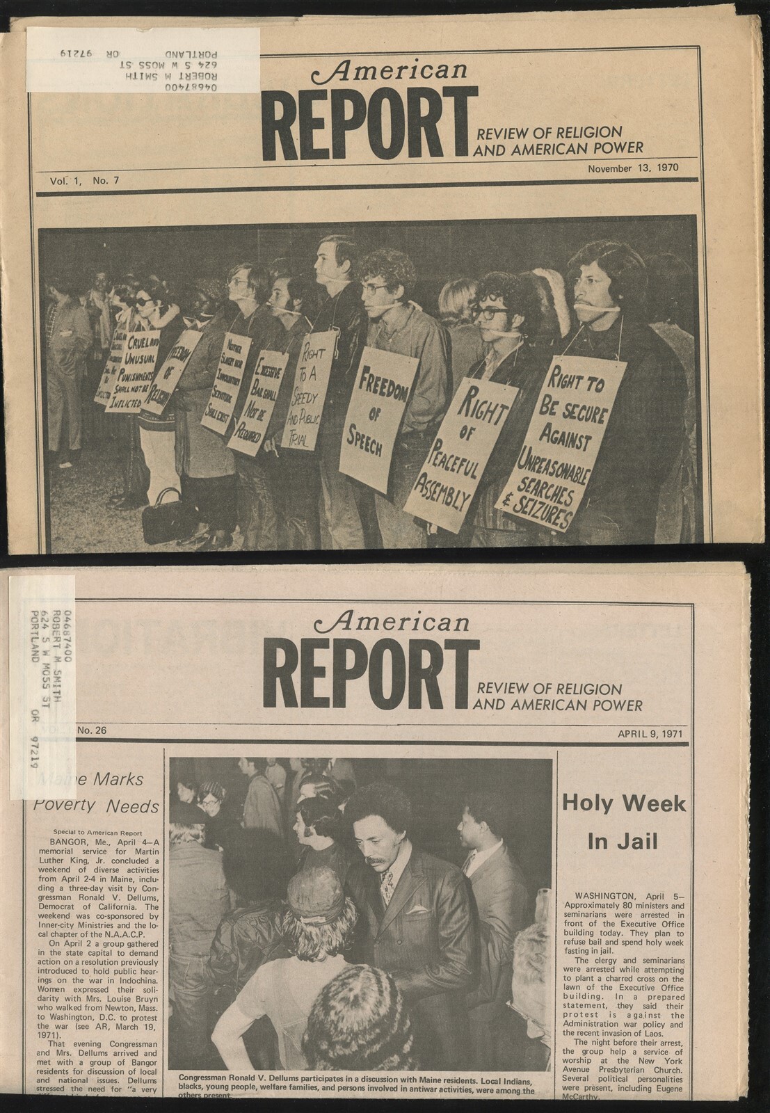 Twenty (20) Issues American Report Review of Religion & American Power 1970-71