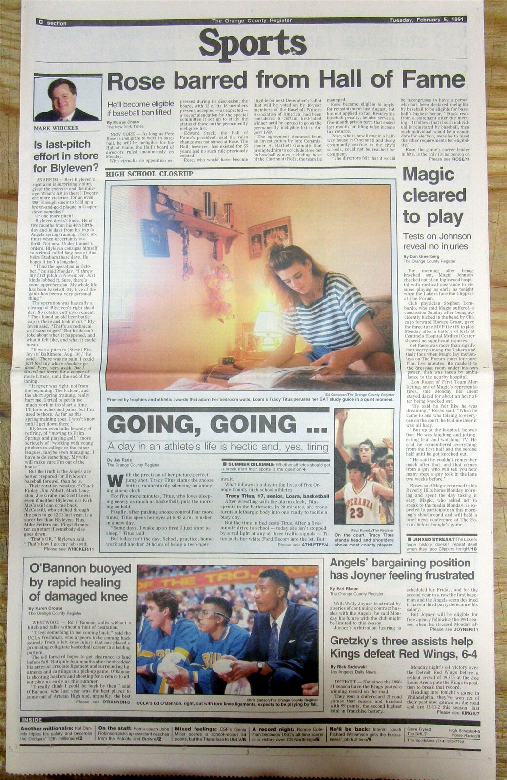 1991 newspaper PETE ROSE BANNED from BASEBALL HALL OF FAME for GAMBLING on games