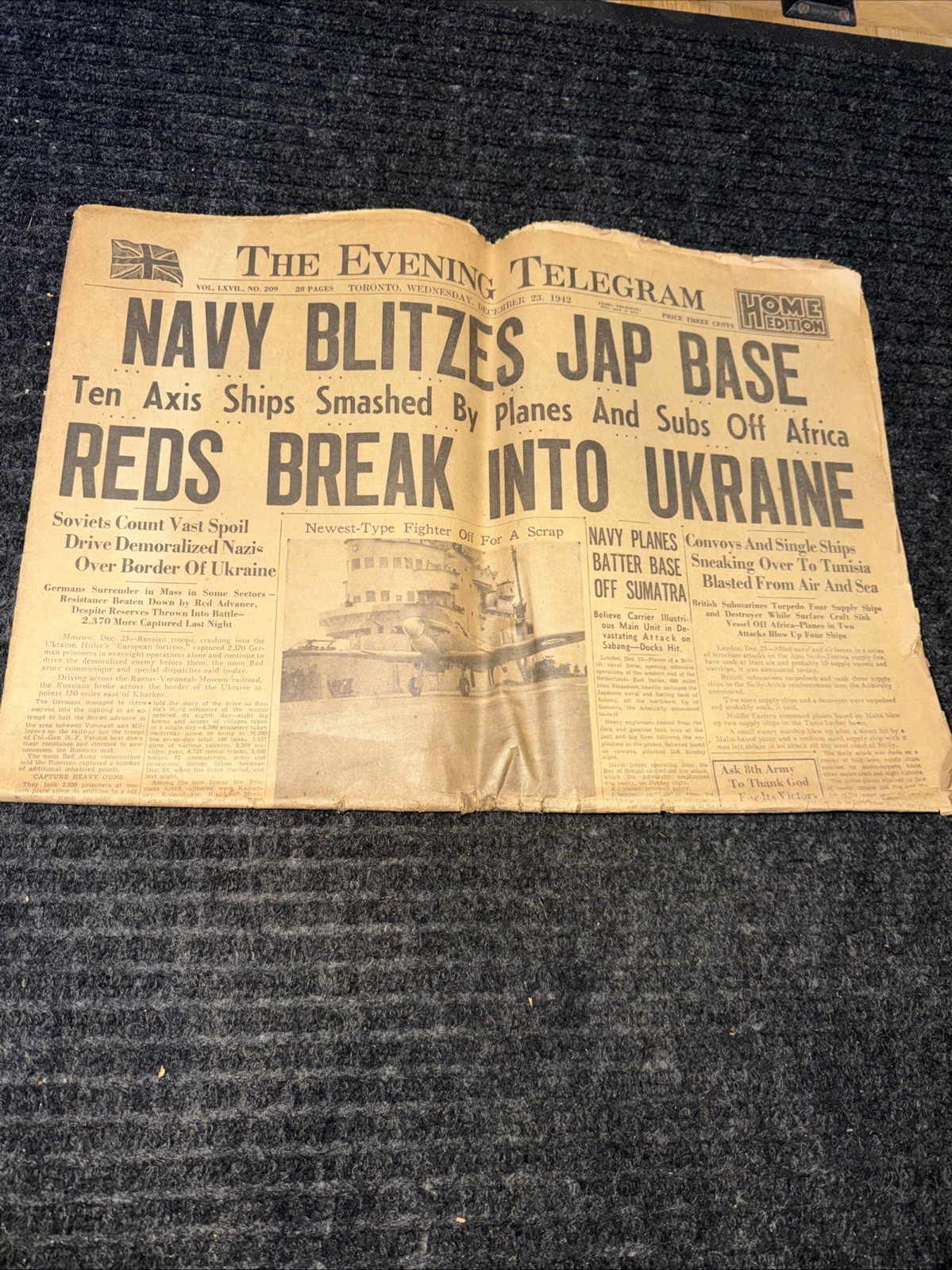 The Evening Telegram 12/23/1942 Navy Blitzes Japan Base Newspaper WWII