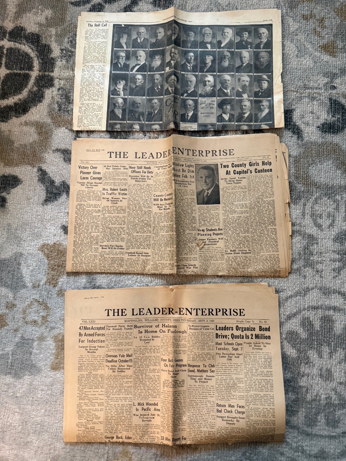 Vintage 1940’s Newspapers The Leader-Enterprise Montpelier Williams County Ohio