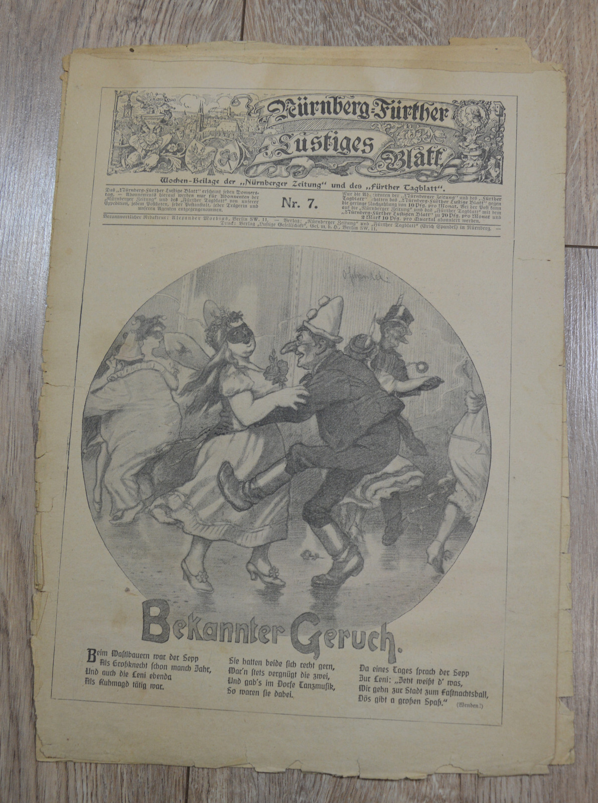 Antique Old German Nürnberger Lustiges Blatt Newspaper Nr. 7. Berlin RARE