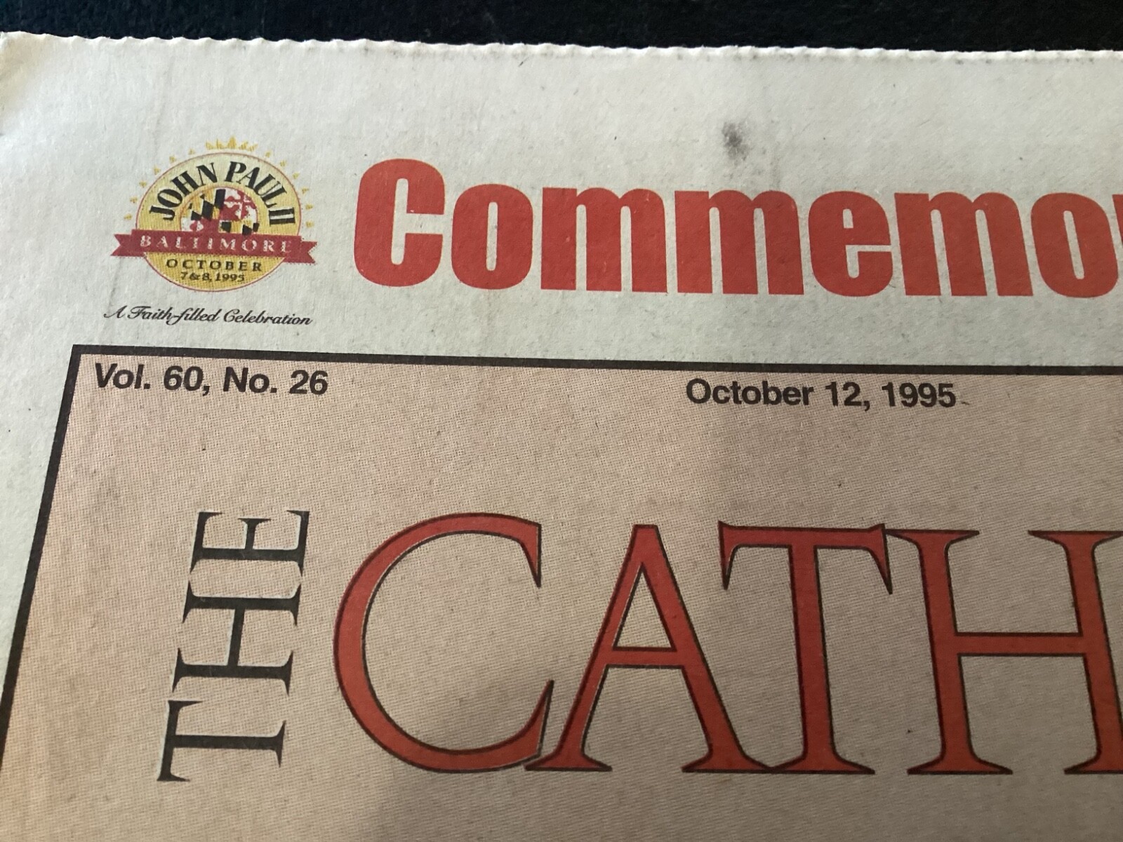 Baltimore Sun News Paper Pope Visits Baltimore Commemorative Edition 10/12/1995