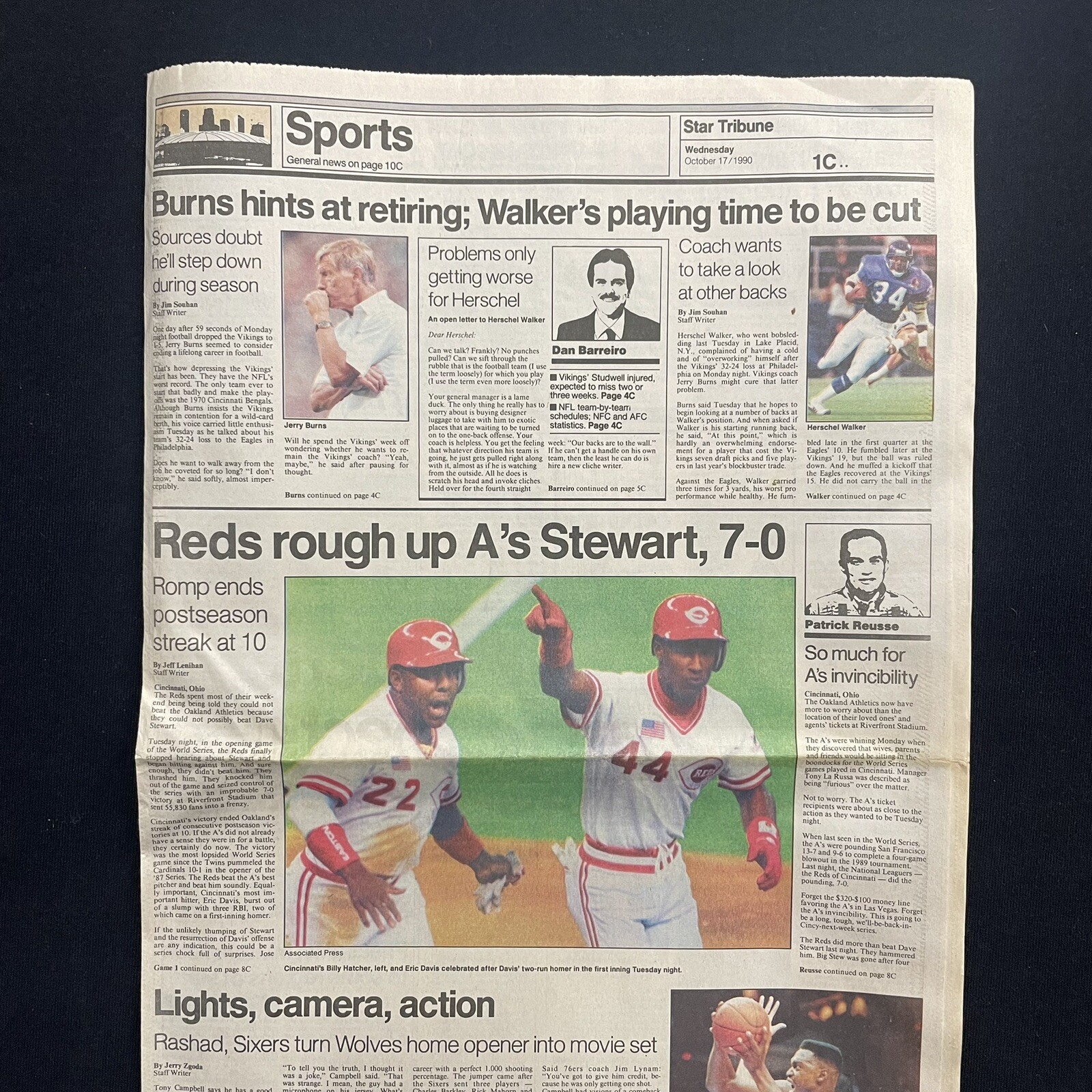 Star Tribune Newspaper Sports Page Cincinnati Reds MLB Game 1 World Series 1990
