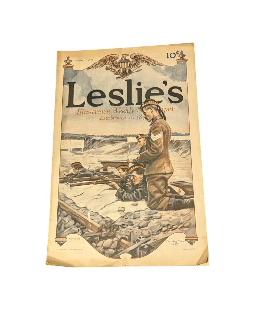 1915 Leslie’s Illustrated Weekly Newspaper WWI Militaria January 21 Vintage