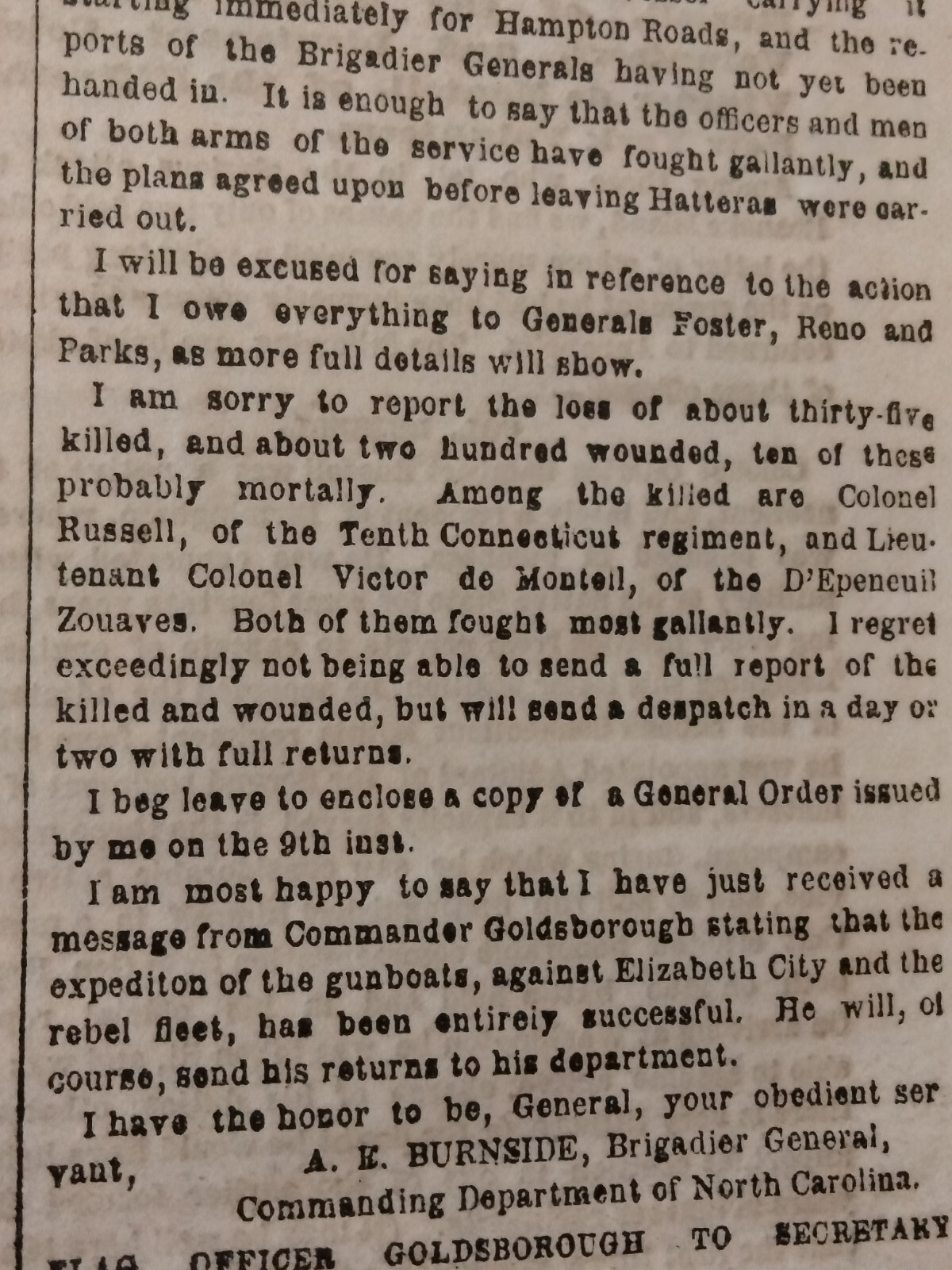 Civil War Newspapers- BRILLIANT VICTORY AT ROANOKE, BOMBARDMENT OF FORT DONELSON