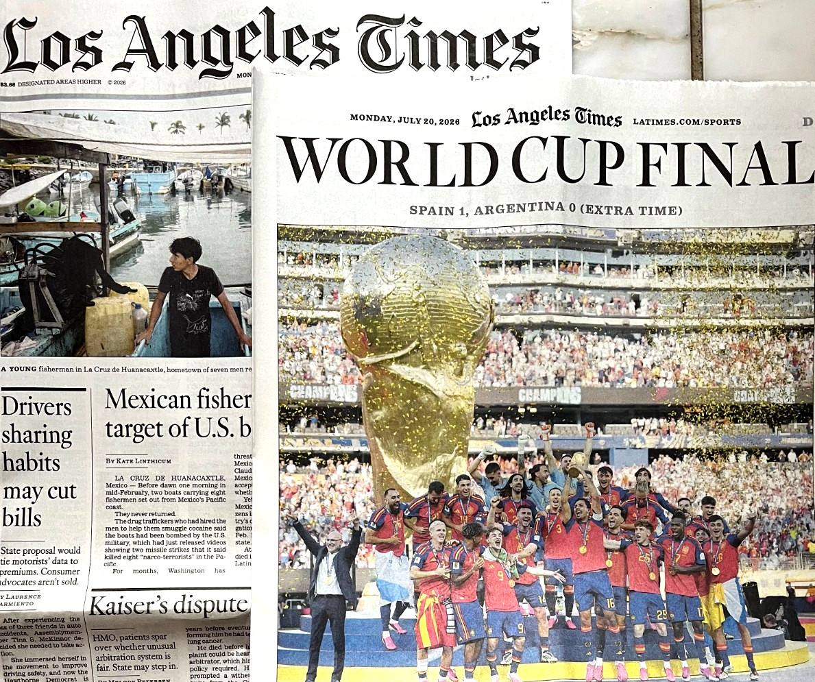 LOS ANGELES TIMES July 20 2026 FIFA WORLD CUP FINAL SPAIN ARGENTINA MLB Dodgers