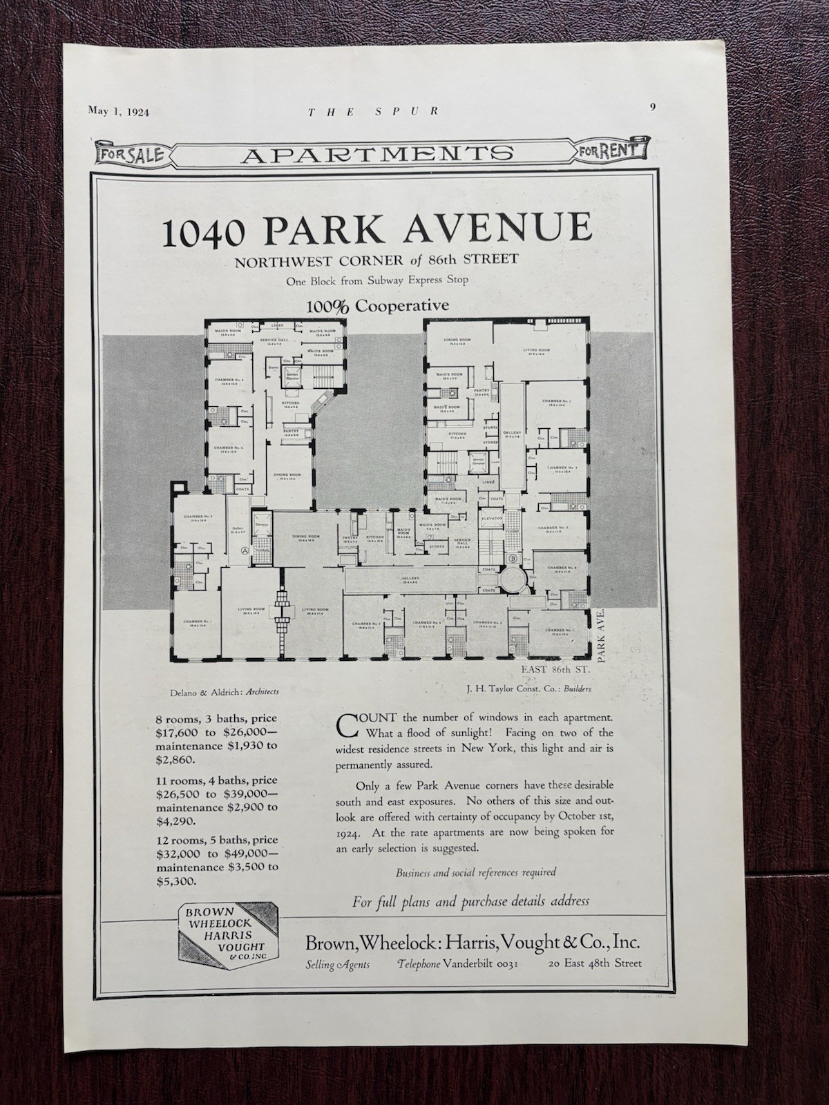 1040 Park Avenue New York City Delano & Aldrich Architect History Magazine 1924X