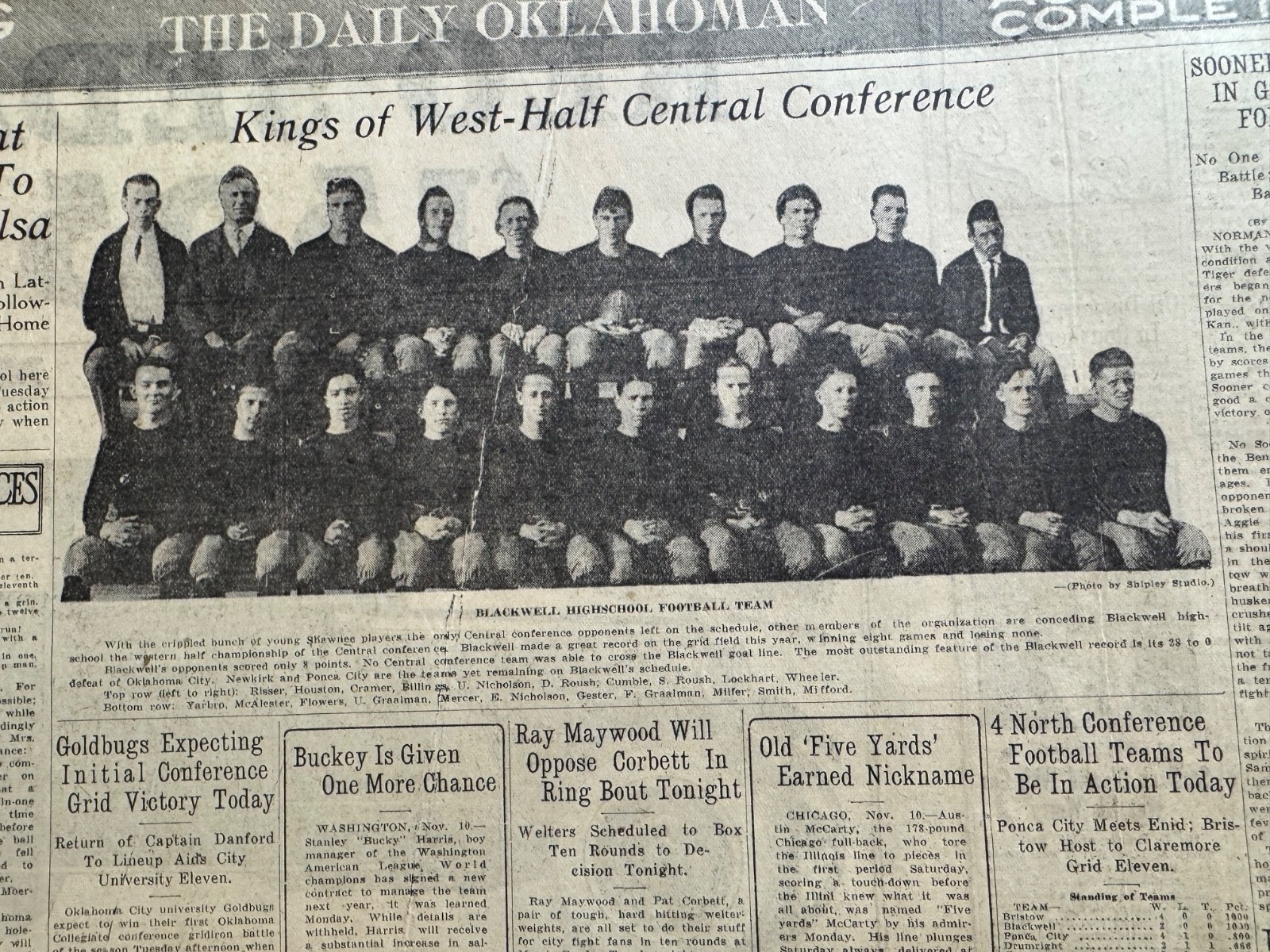 1924 BLACKWELL HIGHSCHOOL, OKLA. FOOTBALL TEAM NEWSPAPER PHOTO FREE SHIPPING