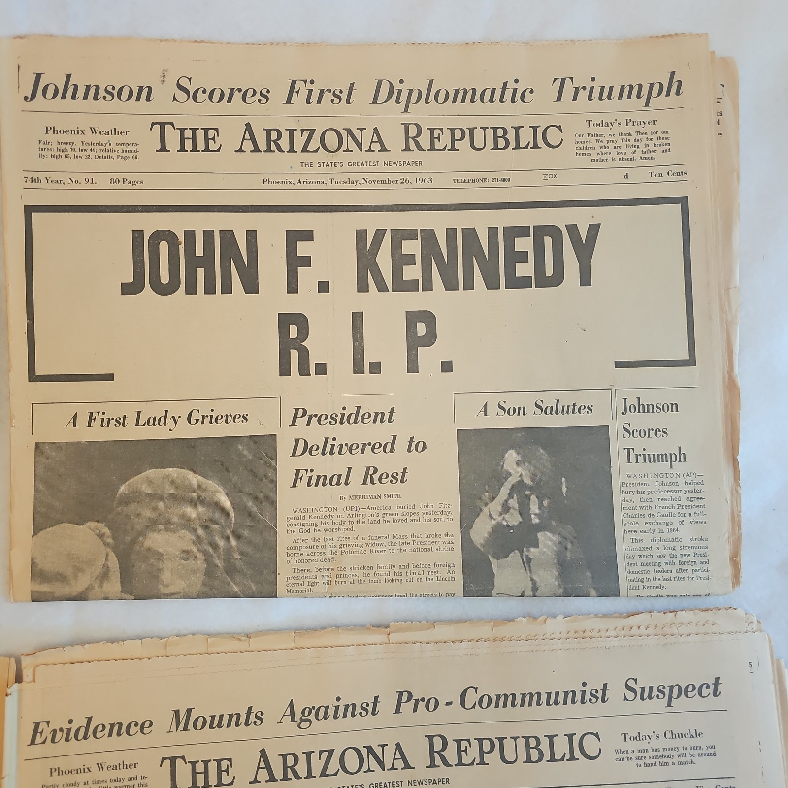 Vintage 1963 JFK Assassination Newspapers 4-Arizona Republic & Phoenix Gazette