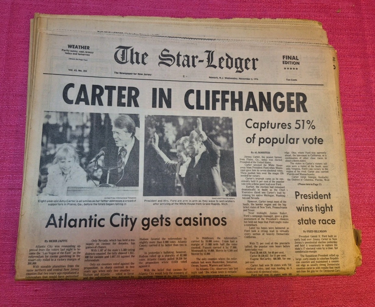 1981 Star-Ledger Newspaper Nov 4 1981 CARTER IN CLIFFHANGER Election