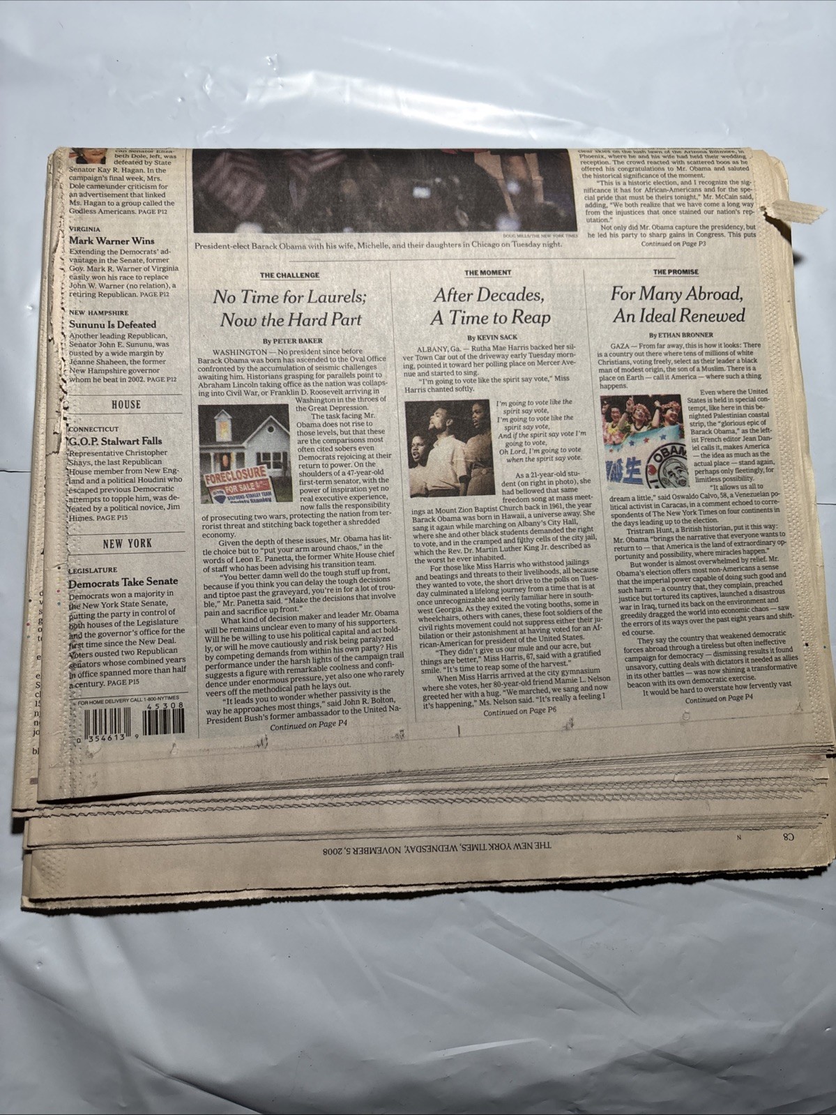 Obama Election Win Lot Of 3 Copies New York Times Newspaper Issue Nov. 5th 2008