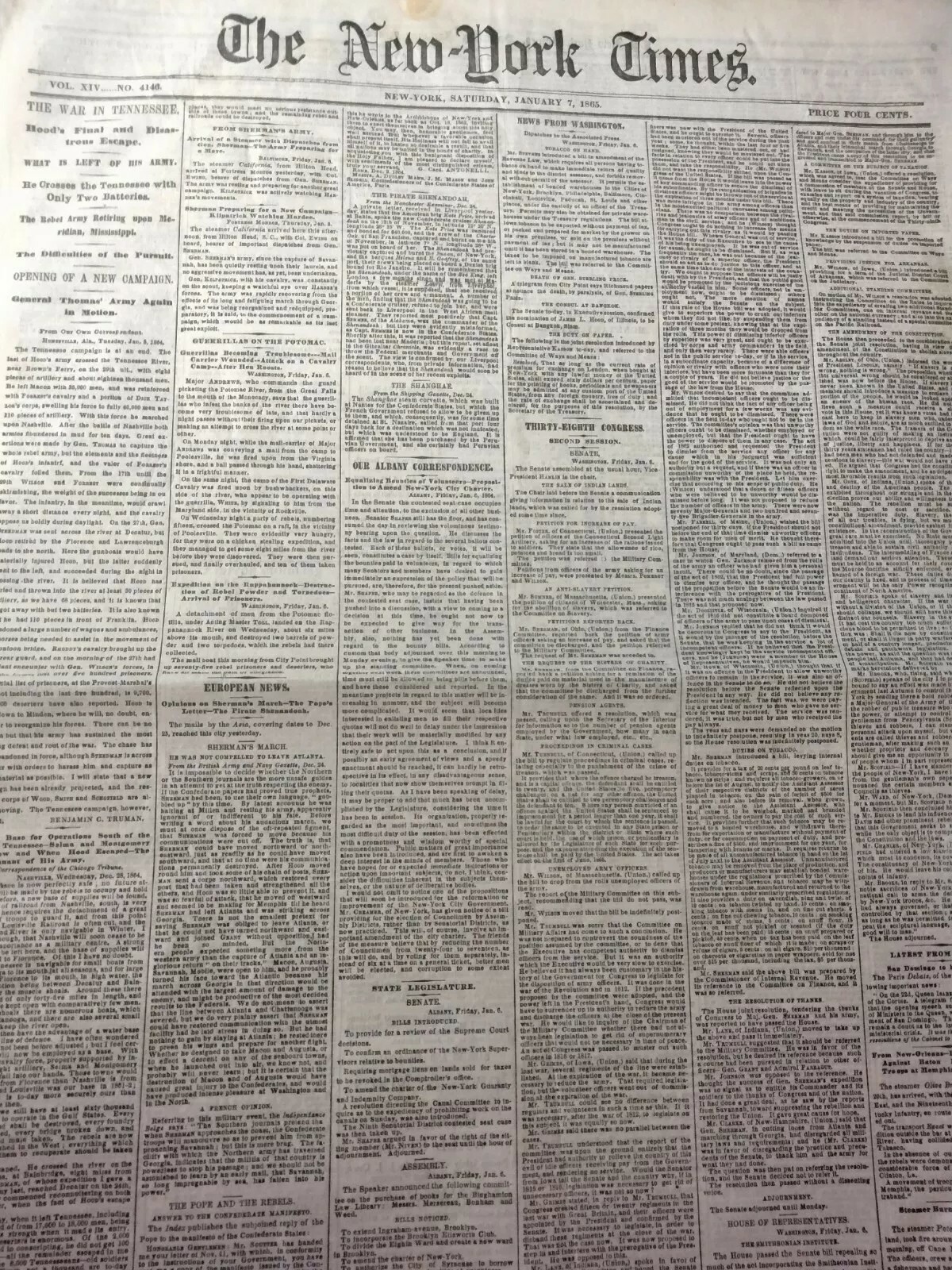 Civil War Newspapers-TENNESSEE-HOOD’S FINAL AND DISASTROUS ESCAPE,GEN PRICE DEAD