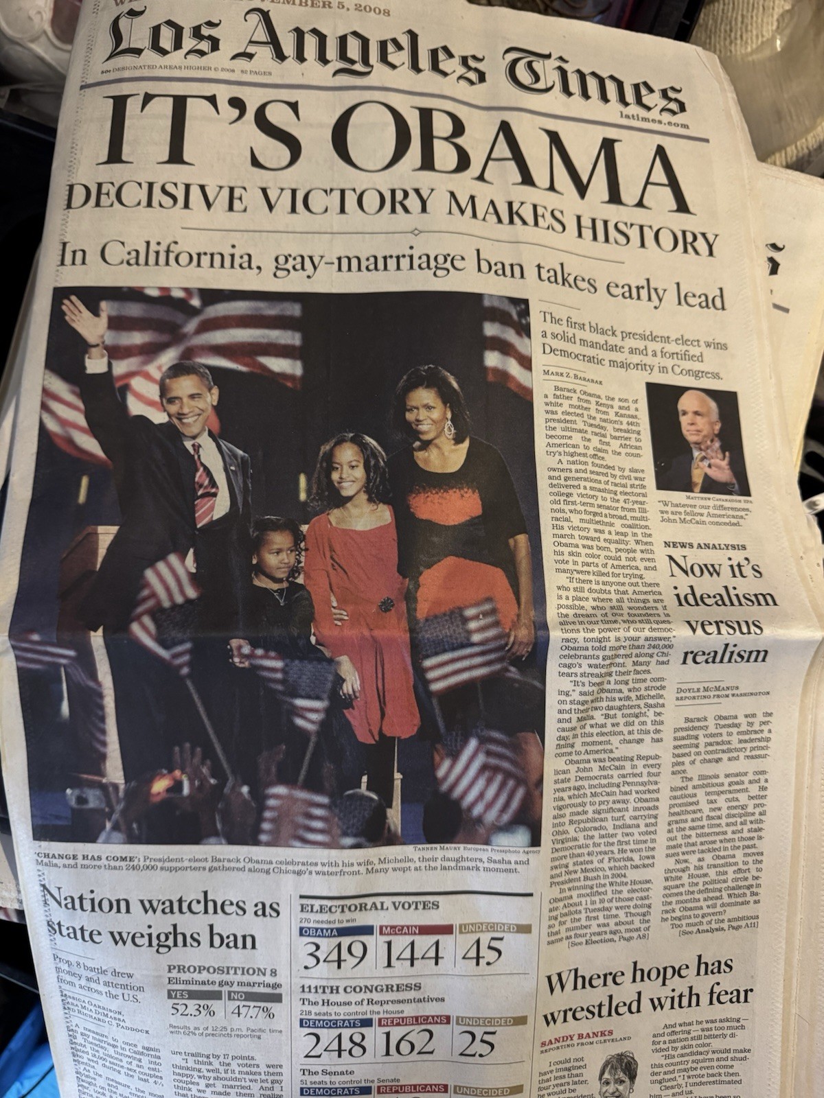 ITS OBAMA NOVEMBER 5 2008 NEW YORK TIMES Newspaper Barack Obama President USA