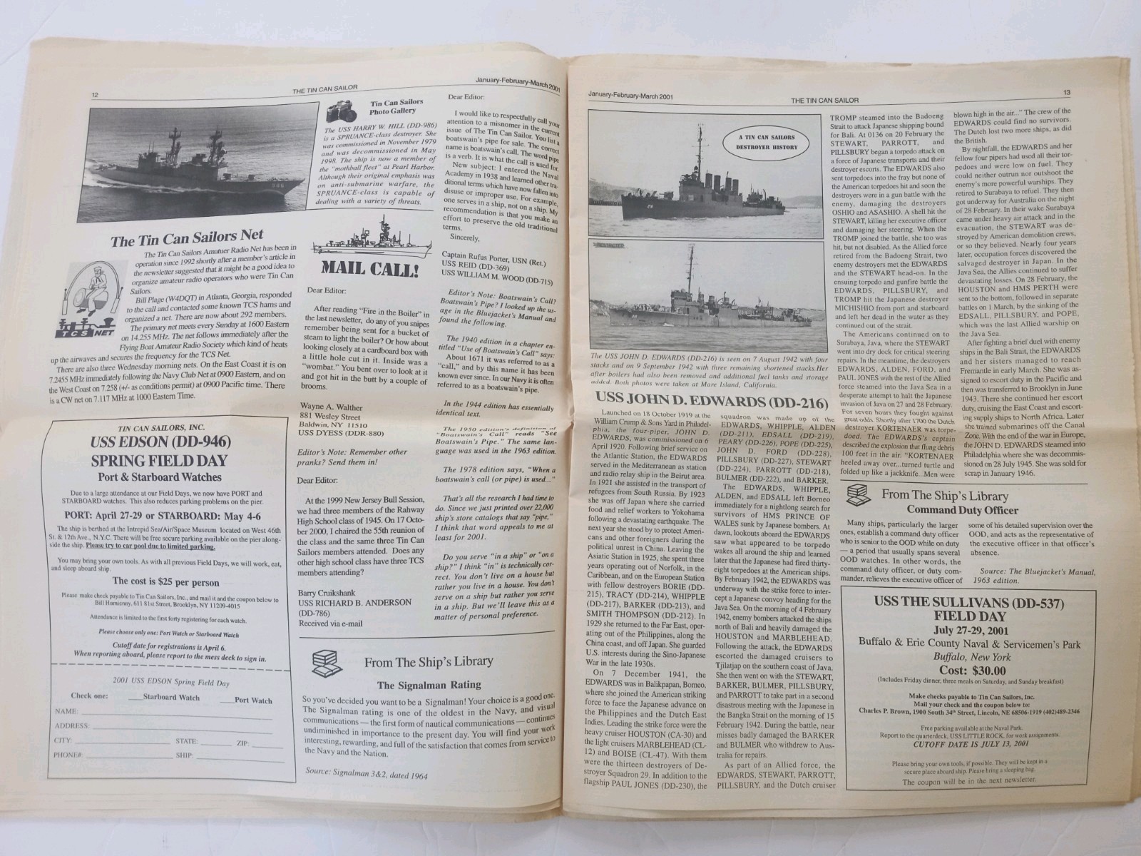 The TIN CAN SAILOR Newspaper 2001 Vol 25 #1 DESTROYER OPERATIONS AGAINST ITALY
