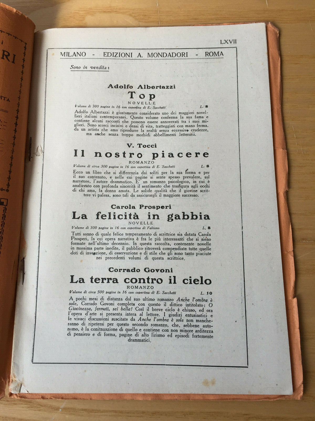 MONDADORI NOVELLA PERIODICAL ITALIAN WRITERS N° 9 1922 STEFANI SOCKS 2/19
