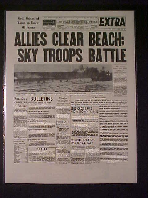 VINTAGE NEWSPAPER HEADLINES~ WORLD WAR 2 D-DAY INVASION FRANCE BEACH WWII 1944