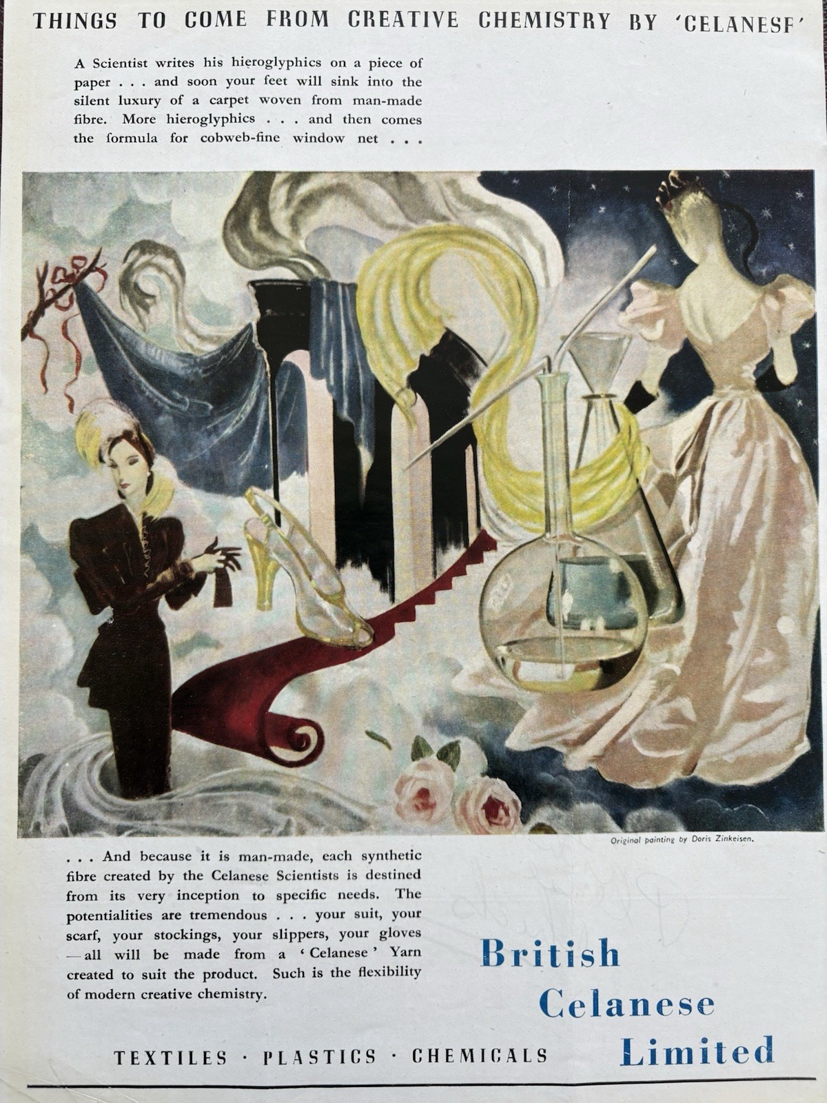 Doris Zinkeisen Artist Original Painting British Celanese Ltd Ad Vintage 1948