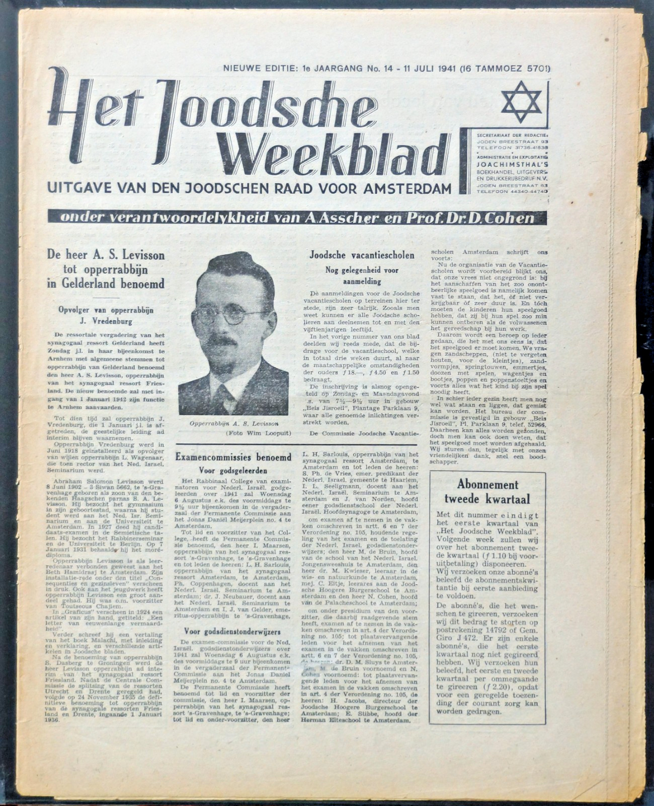 Rare 1941 Het Joodsche Weekblad Amsterdam Judenrat Holocaust Judaica WWII